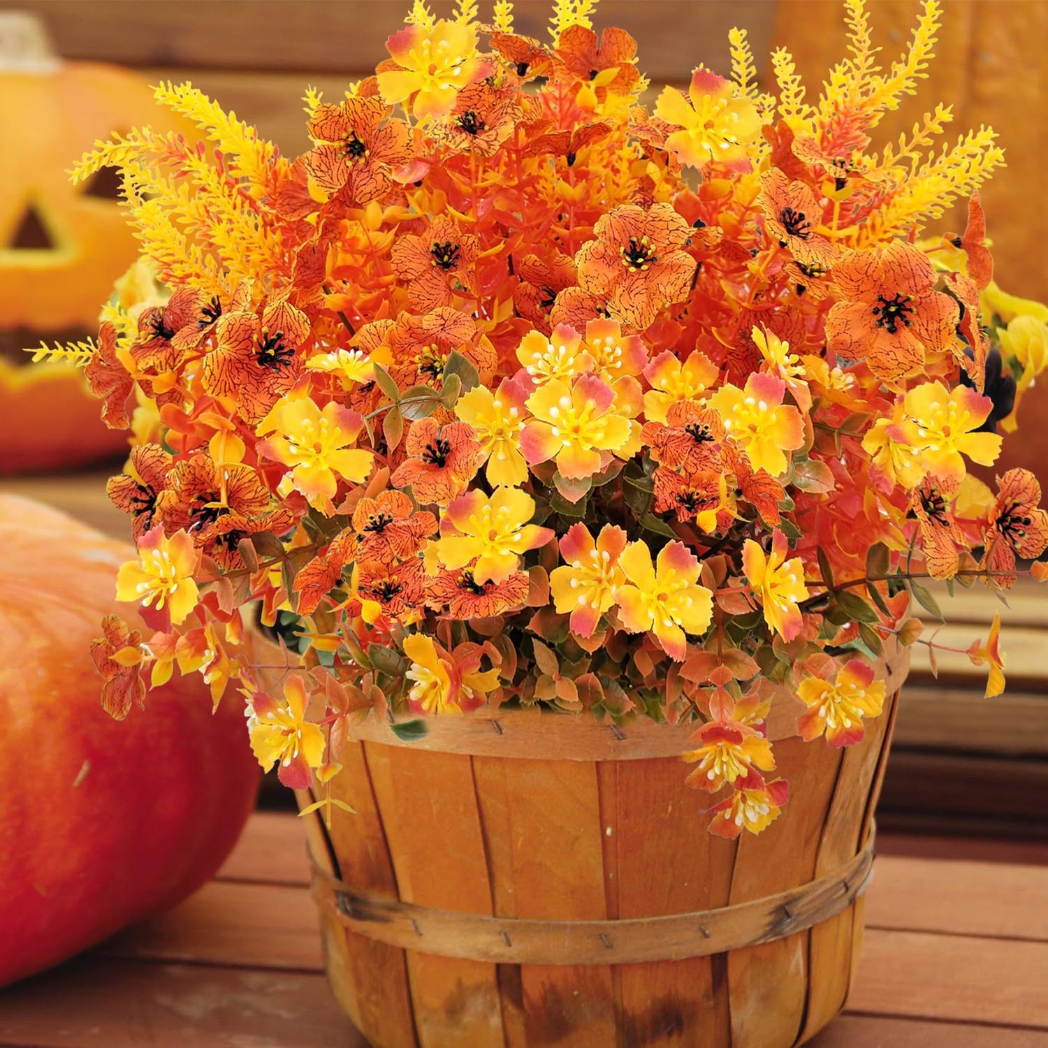 10 Bundles Artificial Mums for Outdoors Fake Fall Flowers Silk Flowers Plastic Plants UV Resistant No Fade for Outside Porch Garden Pots Planters Autumn Fall Decor (Fall) - Image 2