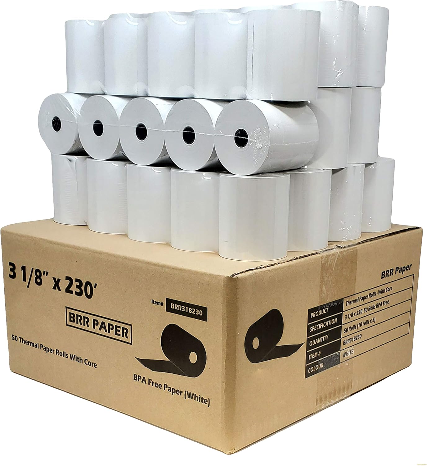 (55 GSM Solid Tube Core) DropShip 3 1 8 x 230 thermal paper (50 Rolls - 1 Case) bpa free - thermal printer paper ct-s801 - BuyRegisterRolls