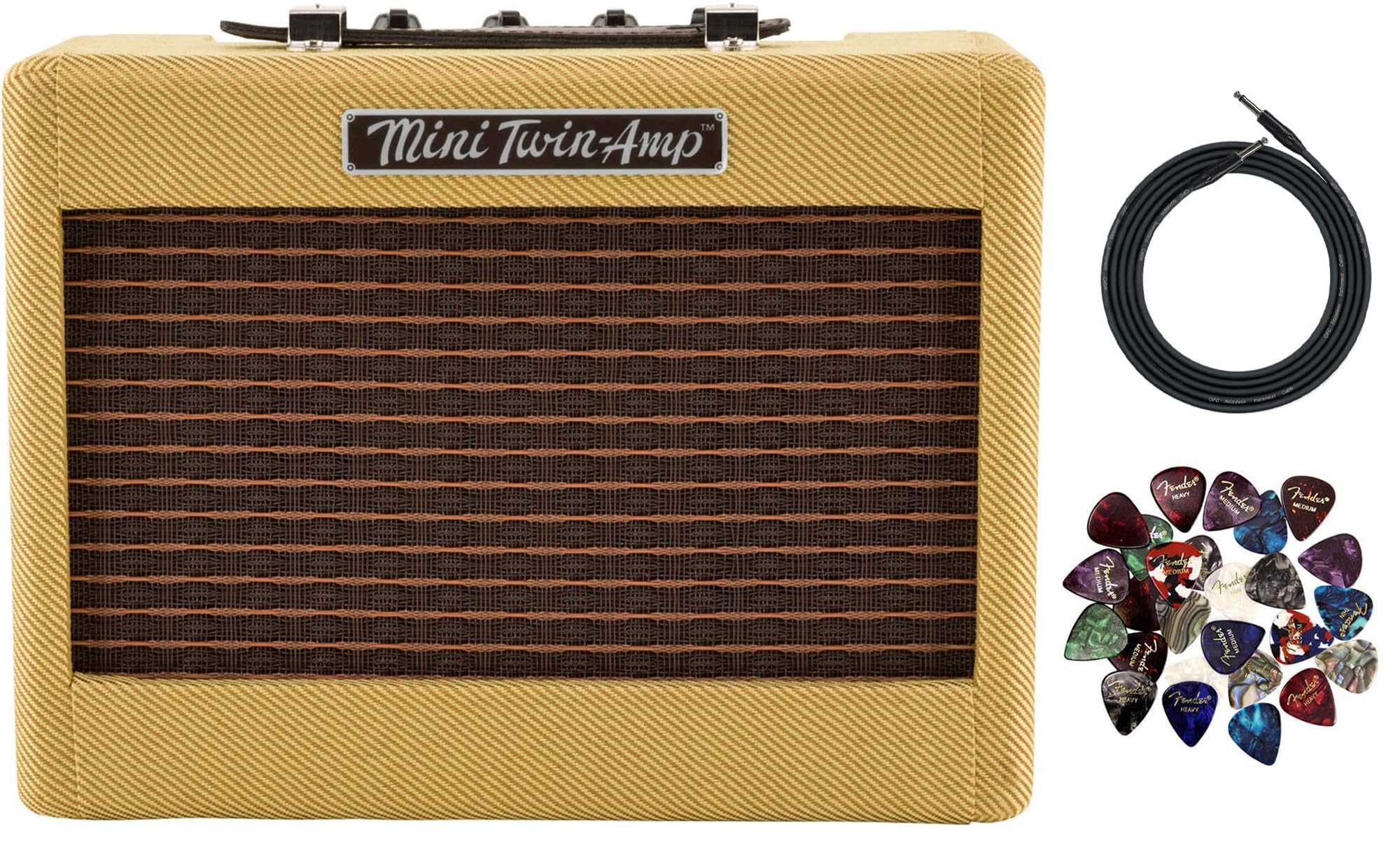 Fender Mini '57 Twin Amplifier Bundle with Fender Original Instrument Cable and 24-Pack Premium Picks (an Austin Bazaar Exclusive) - Tweed