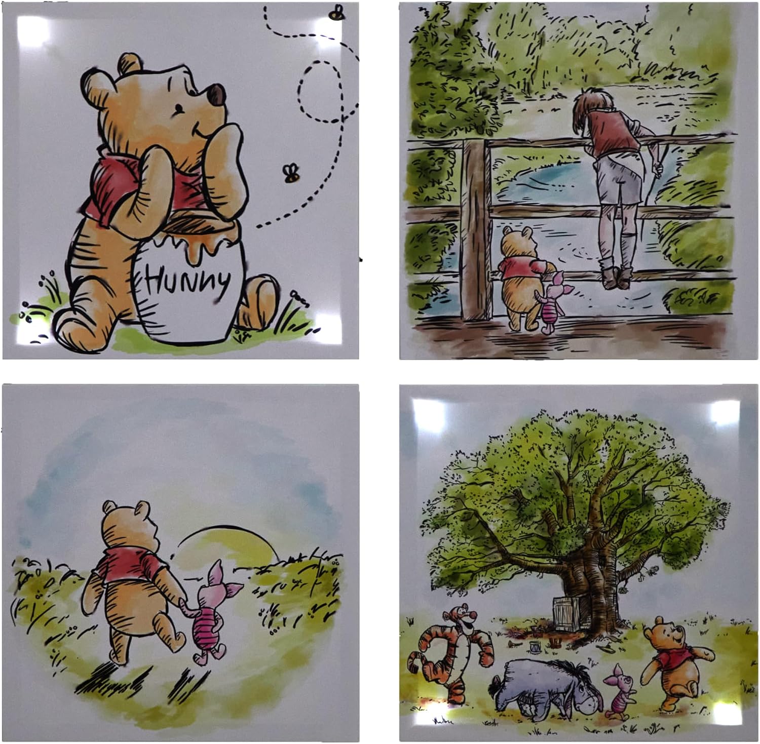 Disney Winnie the Pooh LED Canvas Wall Art,4-Pack Kids Room Decor,Light-Up Wall Hangings, Each 11"x11",Nursery & Bedroom Decoration Set