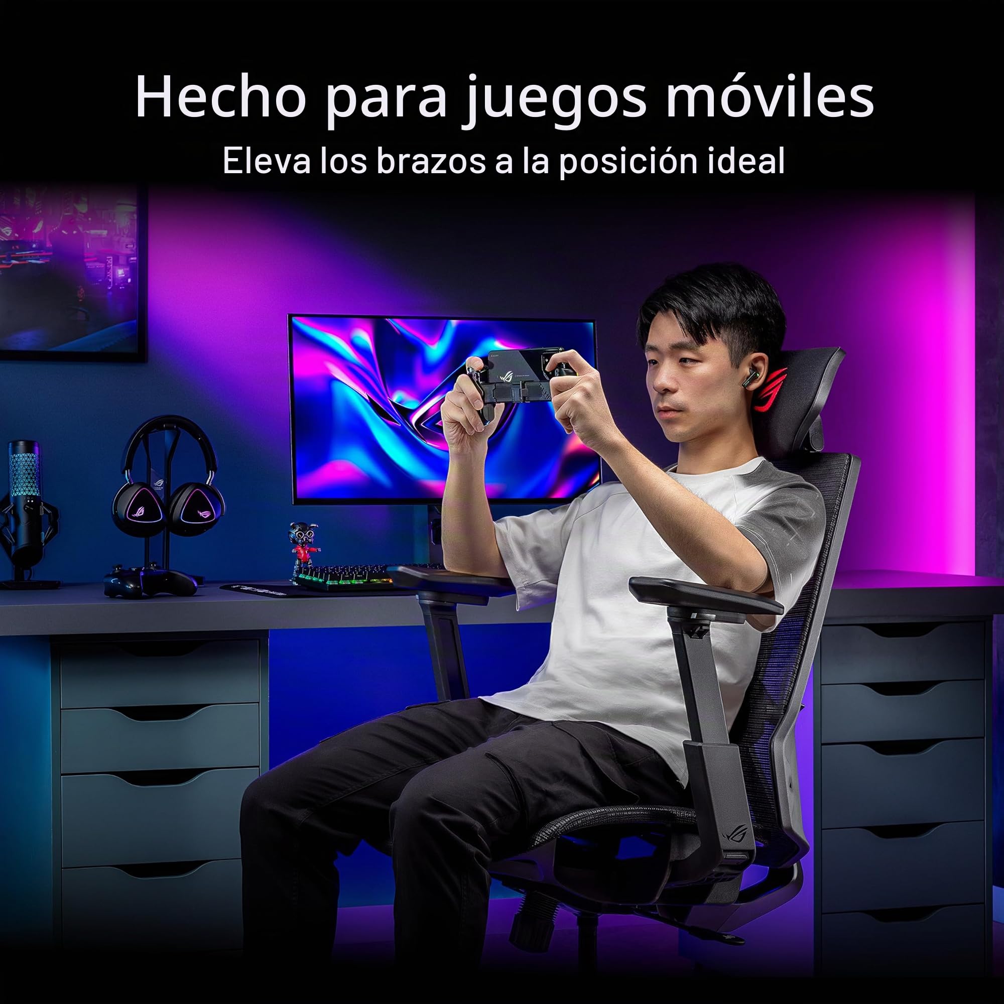 ASUS ROG Destrier Core - Silla Gaming ergonómica, reposacabezas 2D, Soporte Lumbar, reposabrazos 3D para Gaming móvil, Profundidad y Altura Ajustables, reclinación en 3 Posiciones - Negro