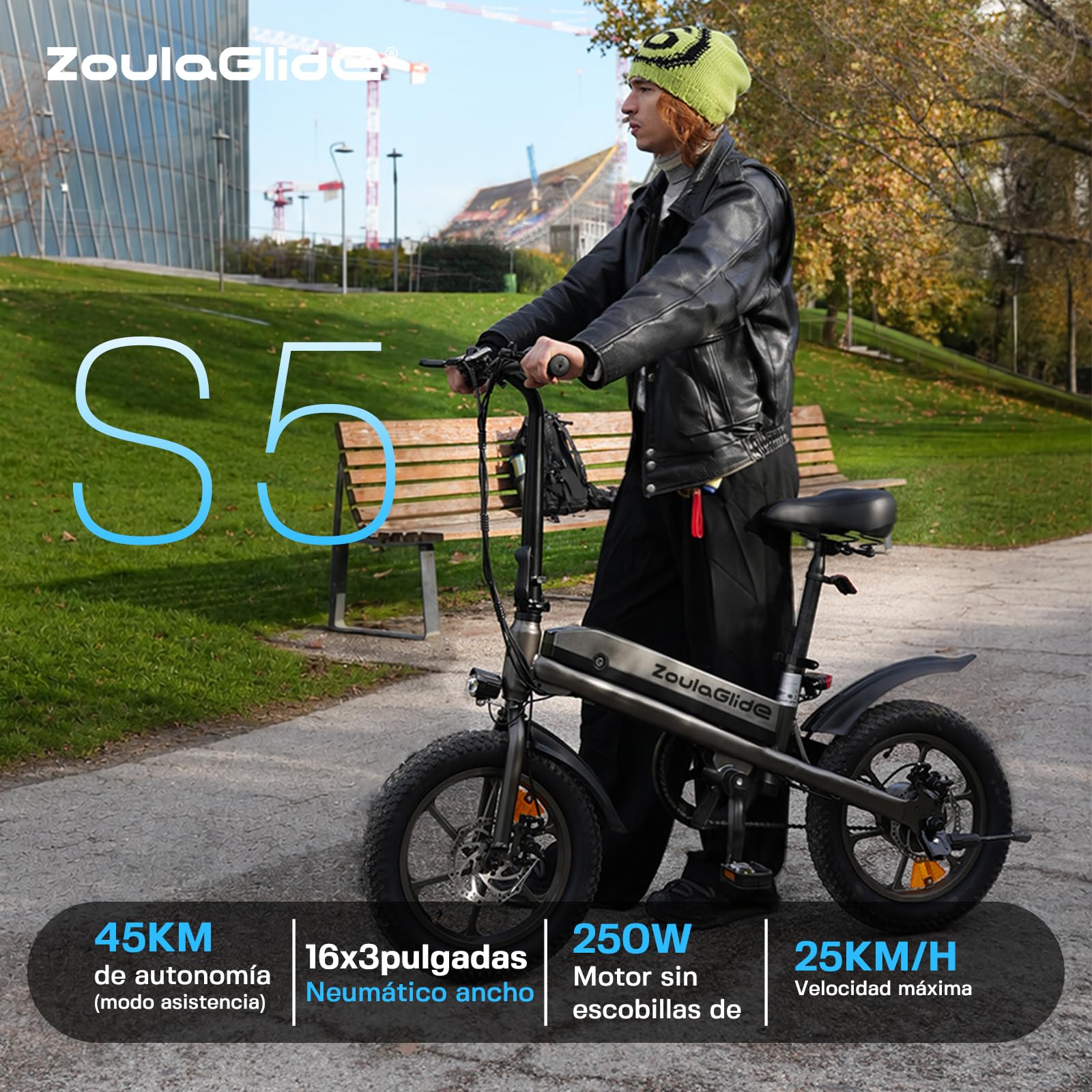 Bicicleta Eléctrica Plegable de 16x3, Batería Extraíble | 45km Autonomía, 25km/h con Asistencia de Pedal, Pantalla LCD, Asiento Ajustable, para Adolescentes y Adultos