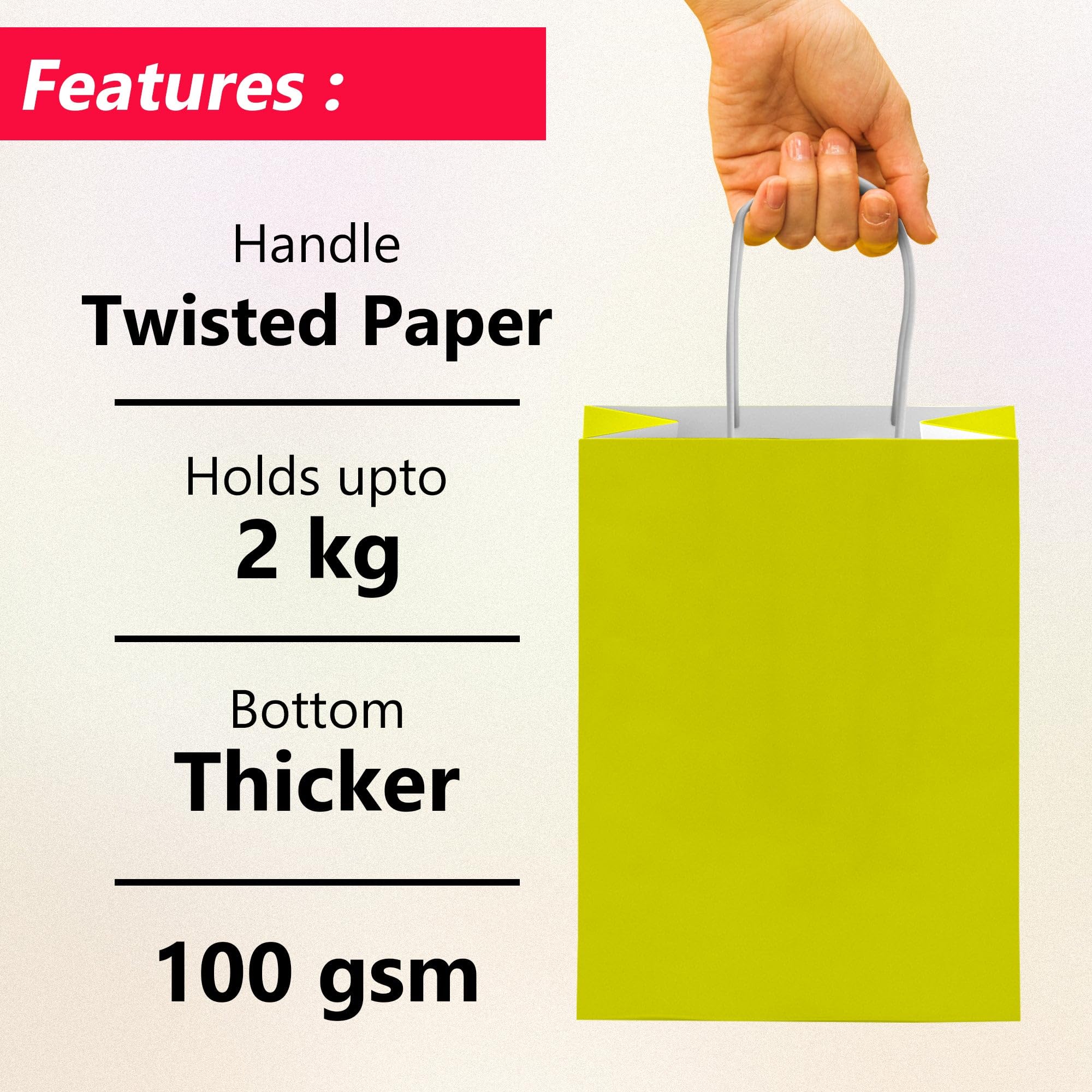 30 Pcs Small Orange Paper Party Bags with Handles Colourful Paper Gift Bags for Kids Parties Weddings Birthdays Baby Showers Xmas and Sweets 18x22x8cm Kraft Bags - Image 3