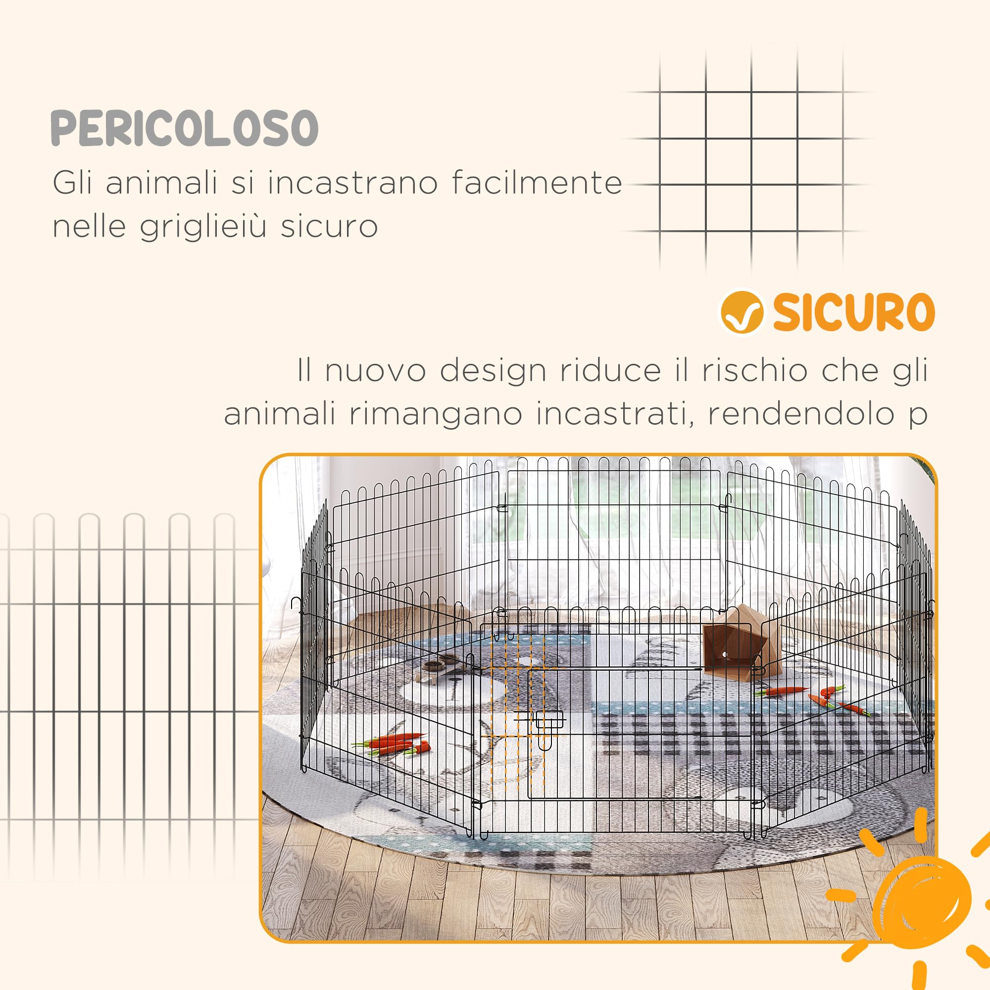 PawHut Recinto per Gatti Cani Cuccioli Gabbia perAnimali in Acciaio Φ158 x 61cm Nero