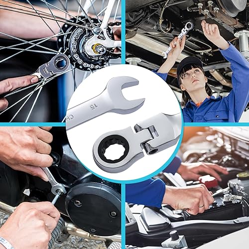 Miniatura 7 de B4B BANG 4 BUCK Llave combinada de trinquete de 0.591 in, llave de trinquete métrica de cabeza flexible con 72 dientes y 5 movimiento llave de