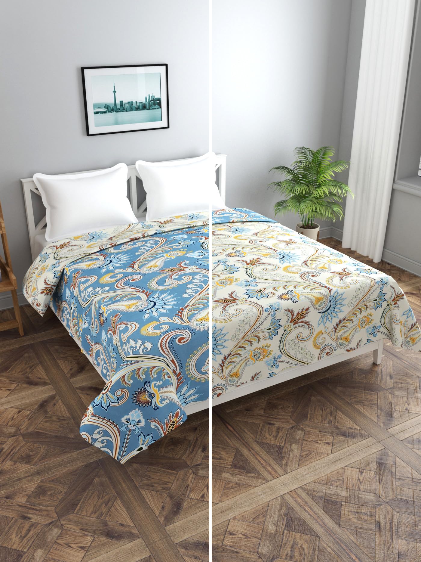MORADO Super Soft Glace Cotton 200 TC Double Bed King Size Reversible Quilt Cover/Duvet Cover/Rajai Cover/Blanket Cover with Zipper (90 X 100 Inches, Blue)-picture-26