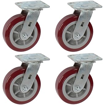 ICON Caster Wheels 6" x 2" PRO Heavy Duty Industrial Casters, Top Plate 4" x 4.5", Maroon, 4 Swivel, Non-Marking Pro-Tech Polyurethane Wheel, Load Capacity 3600 lbs. per Set 4-Pack