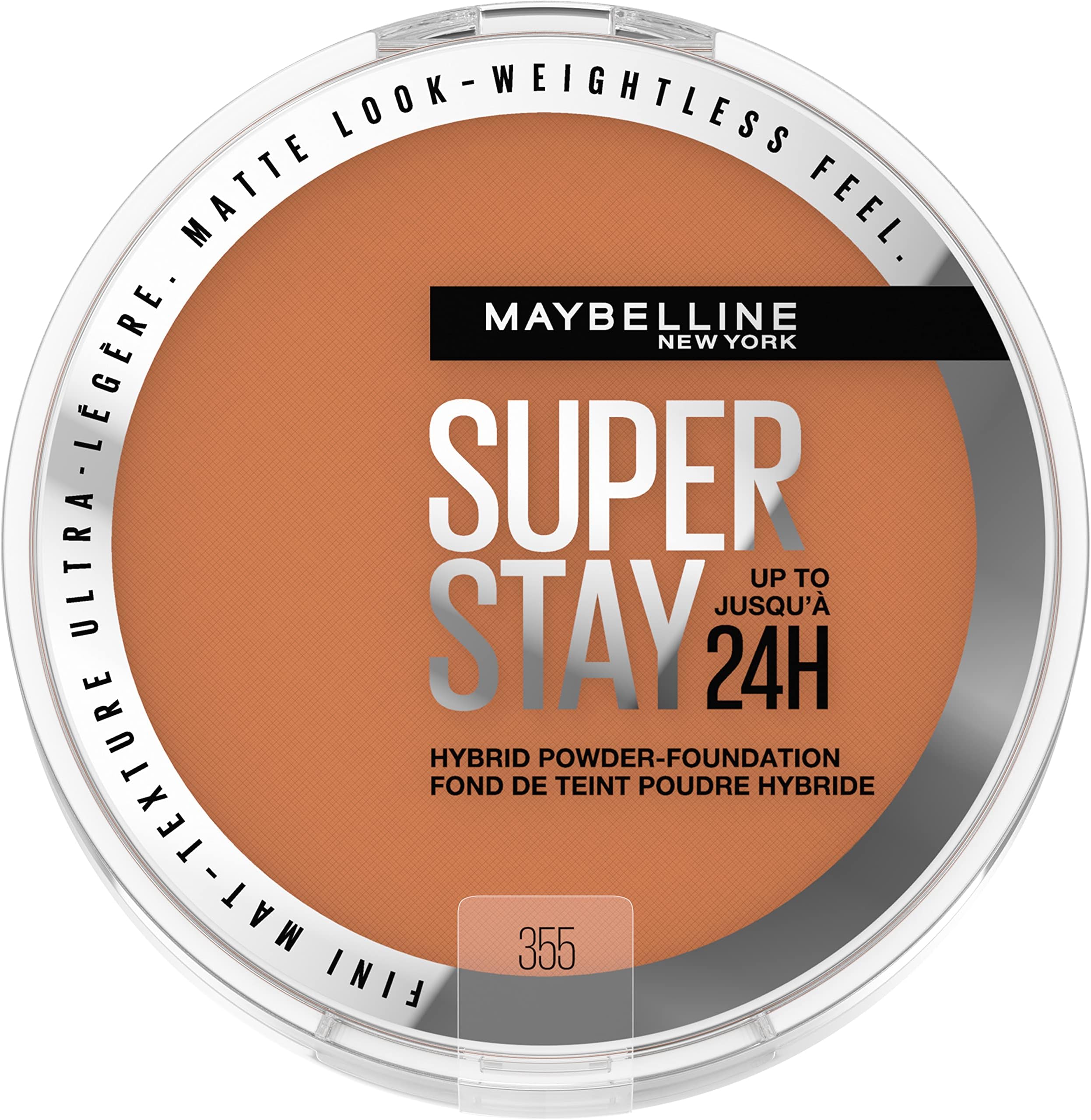 Super Stay Up to 24HR Hybrid Powder-Foundation, Medium-to-Full Coverage Makeup, Matte Finish, 355, 1 Count