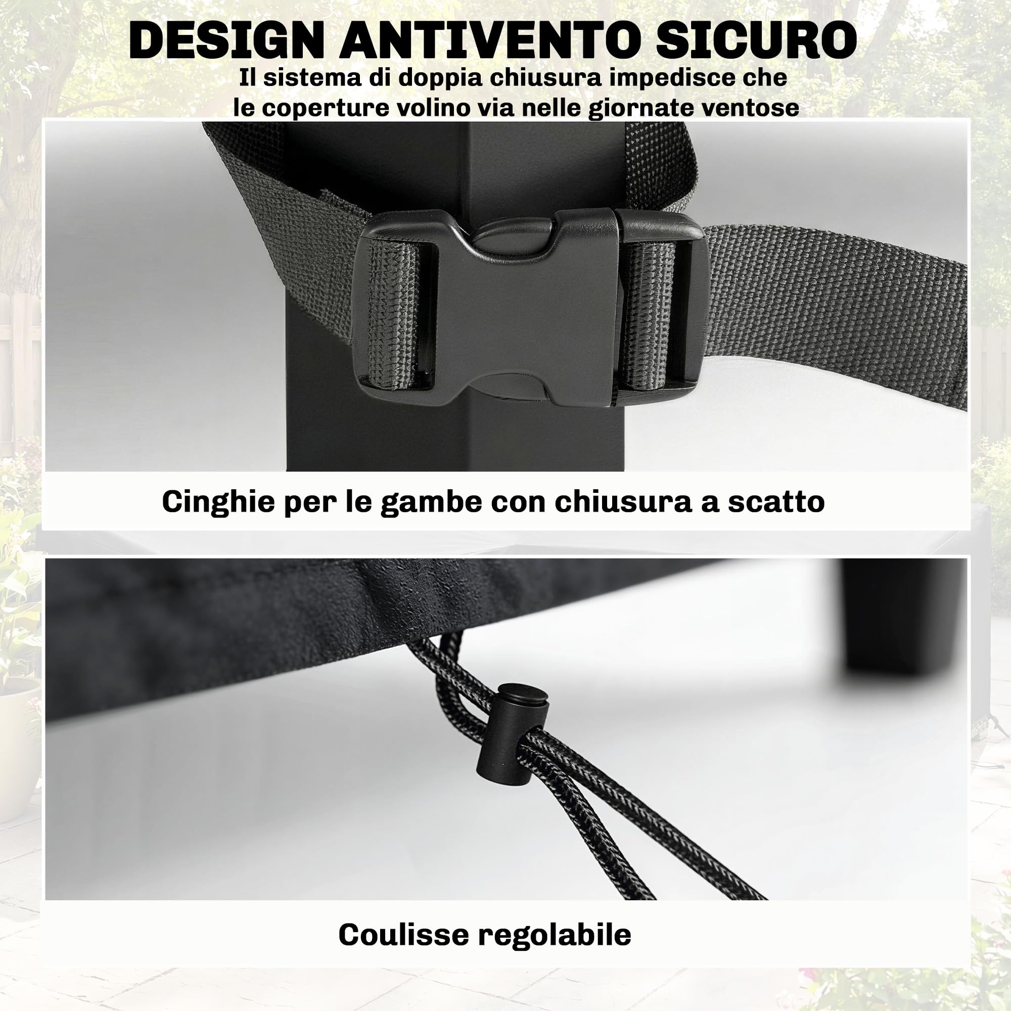 Outsunny Coperture per Mobili da Esterno Set 4 Pezzi, 420D Oxford Impermeabile, Copertura per Tavolo, Poltrone e Divano da Giardino con 6 Prese d'Aria, Antivento, Nero
