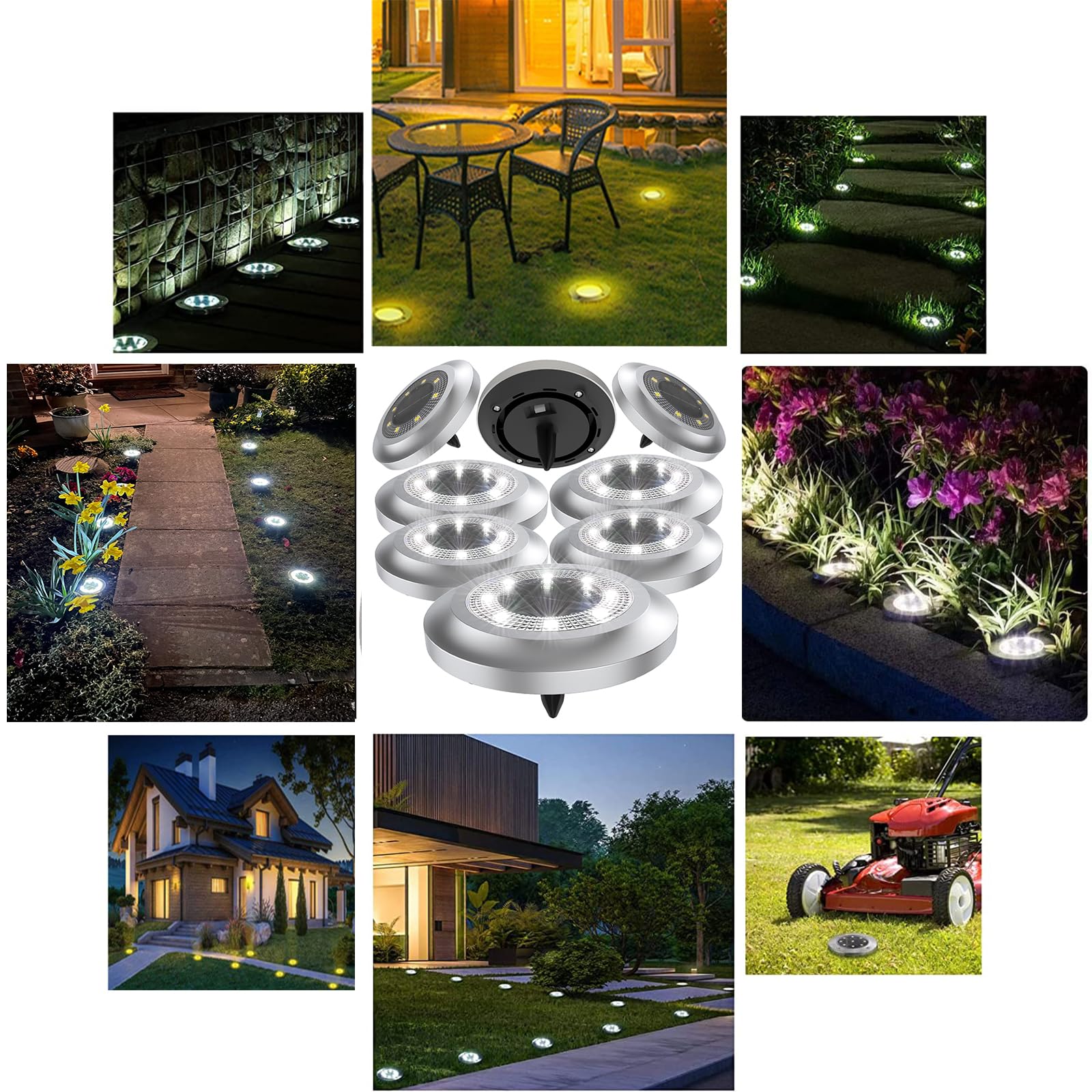 Luces solares para exteriores, paquete de 12 luces solares para terraza, luces solares de suelo para paisaje, césped, terrazas, caminos, escaleras, vallas, decoraciones de jardín (blanco brillante)