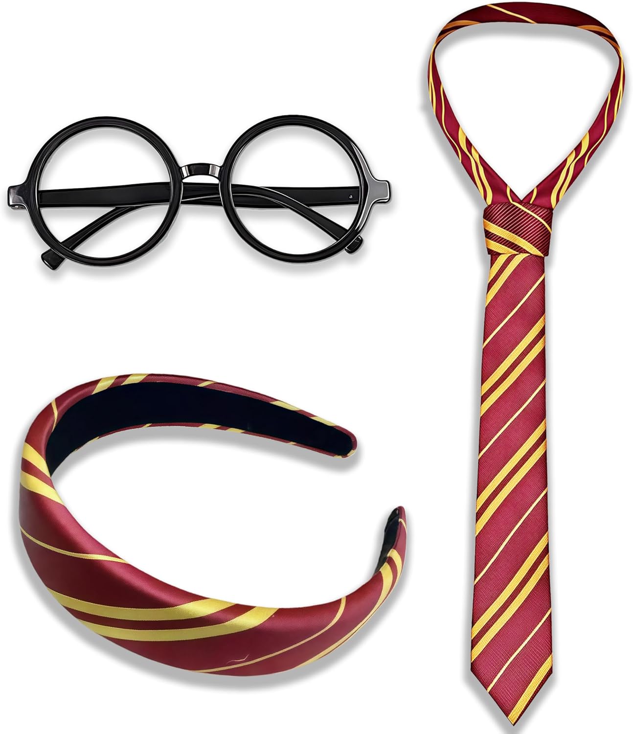 3pcs Halloween Wizard Costume Accessories Set for Women,Burgundy Red and Yellow Stripe Headband and Tie Adult Party Cosplay