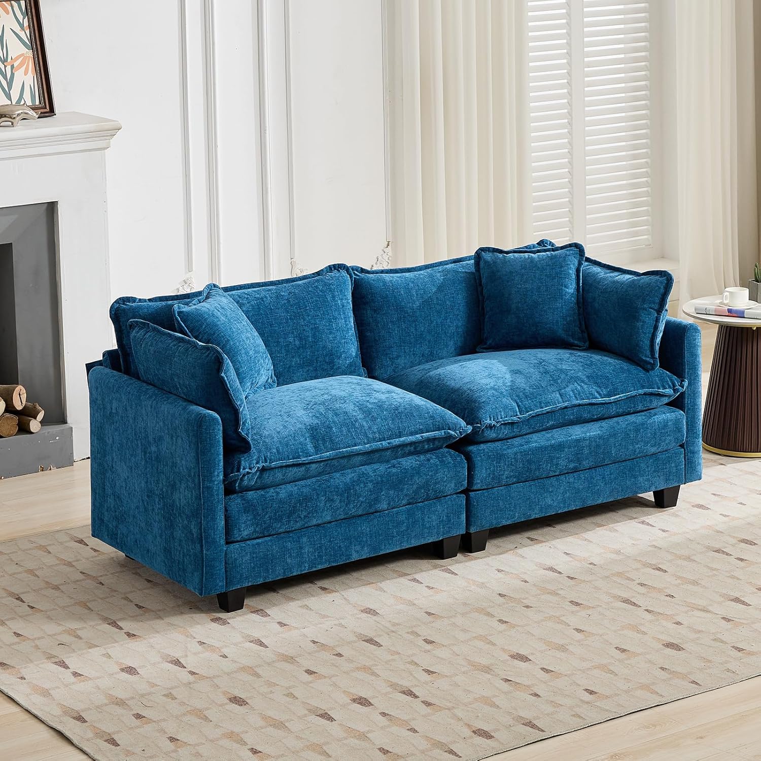 ODUSE-DAILY Blue 76.7" Oversized Loveseat Sofa, 2 Seater Large Sectional Couches for Living Room, Chenille Fabric Modular Sectional Sofa, Deep Seat Modern Sofas Set, Love Seat Couches