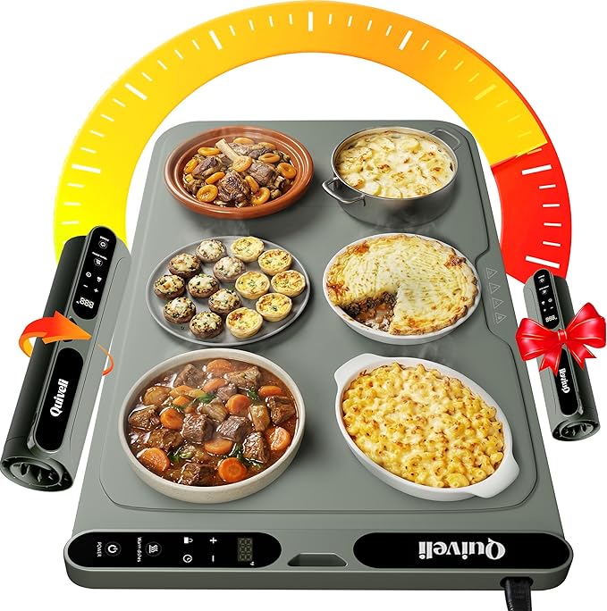 Electric Food Warming Mat for Buffet - 32"x15" Size with Child Lock, Timer, 7 Preset Temp - Fast & Even Heating Foldable Warming Mats for Food Dishes - Food Heating Pad for Kitchen Counter