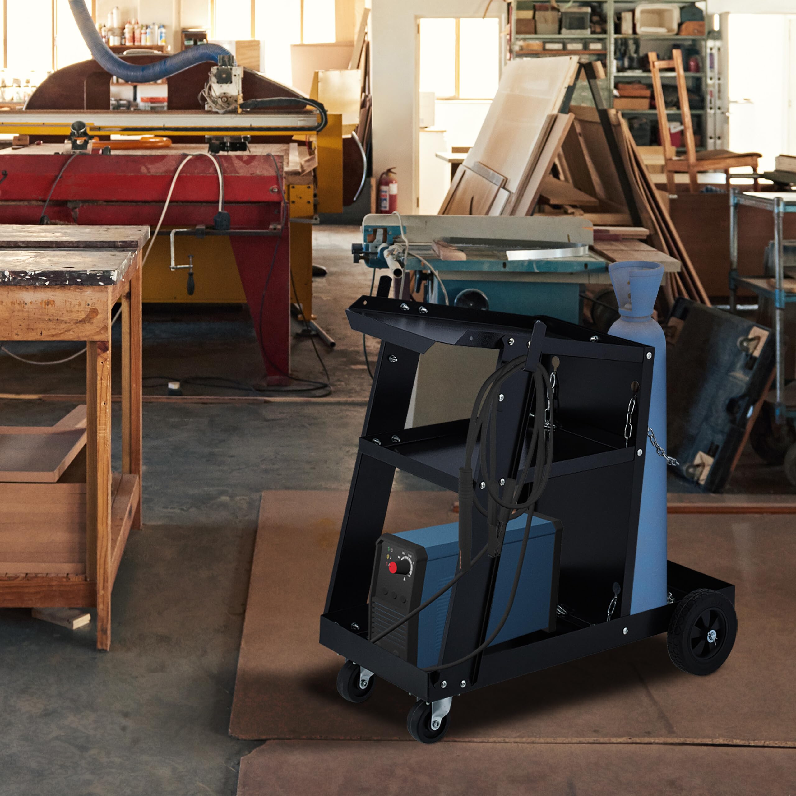 Relaxdays Carro Soldadura, 3 Baldas, Carrito Transporte Bomba Soldar, Accesorio Soldador, hasta 90 kg, 69x40x71cm, Negro