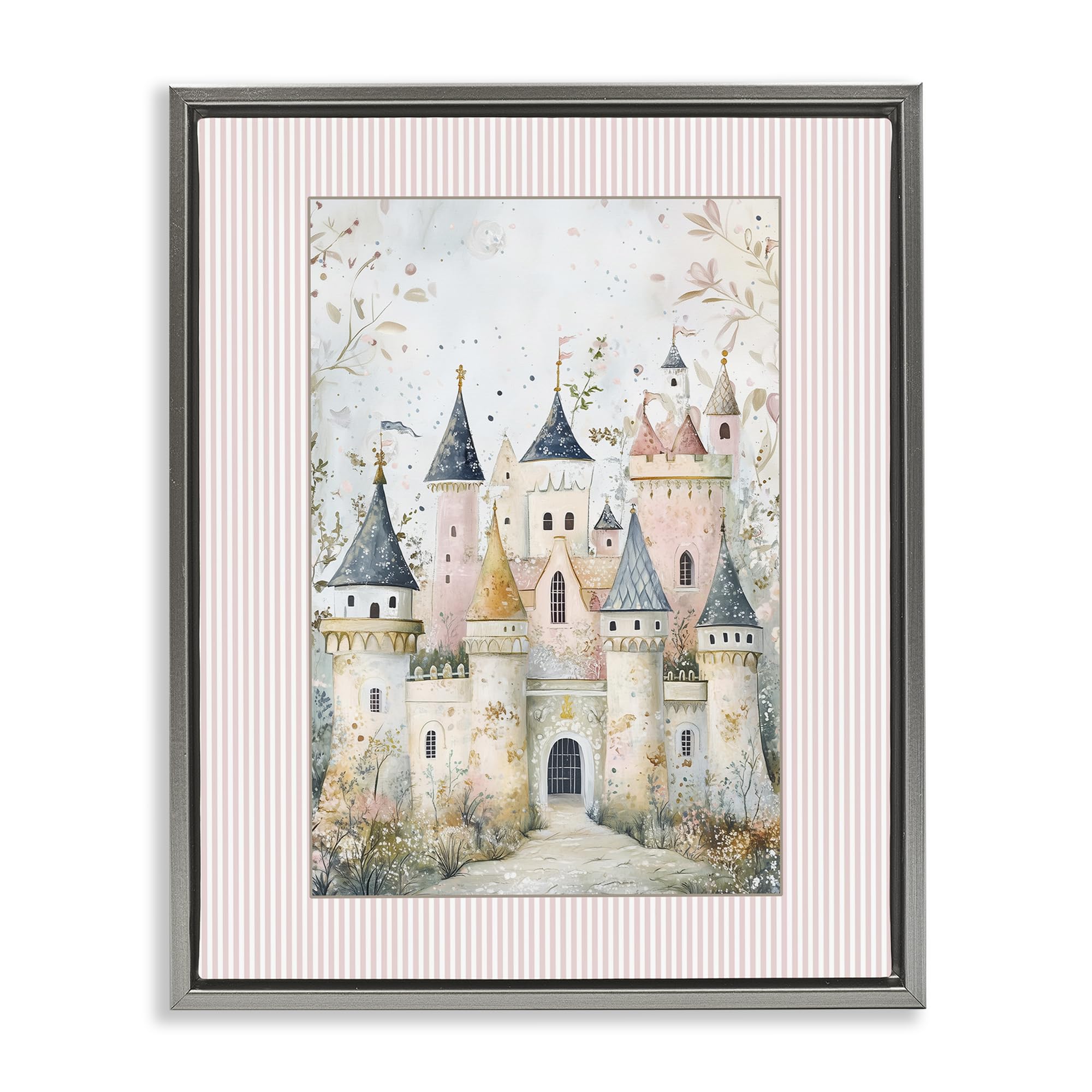 Stupell Industries 'Enchanted Dreams Castle', Floating Frame Canvas Art, Gray, 17 x 21 Inches, Easy to Hang and Sturdy, Made in USA, by Christine Simpson Art