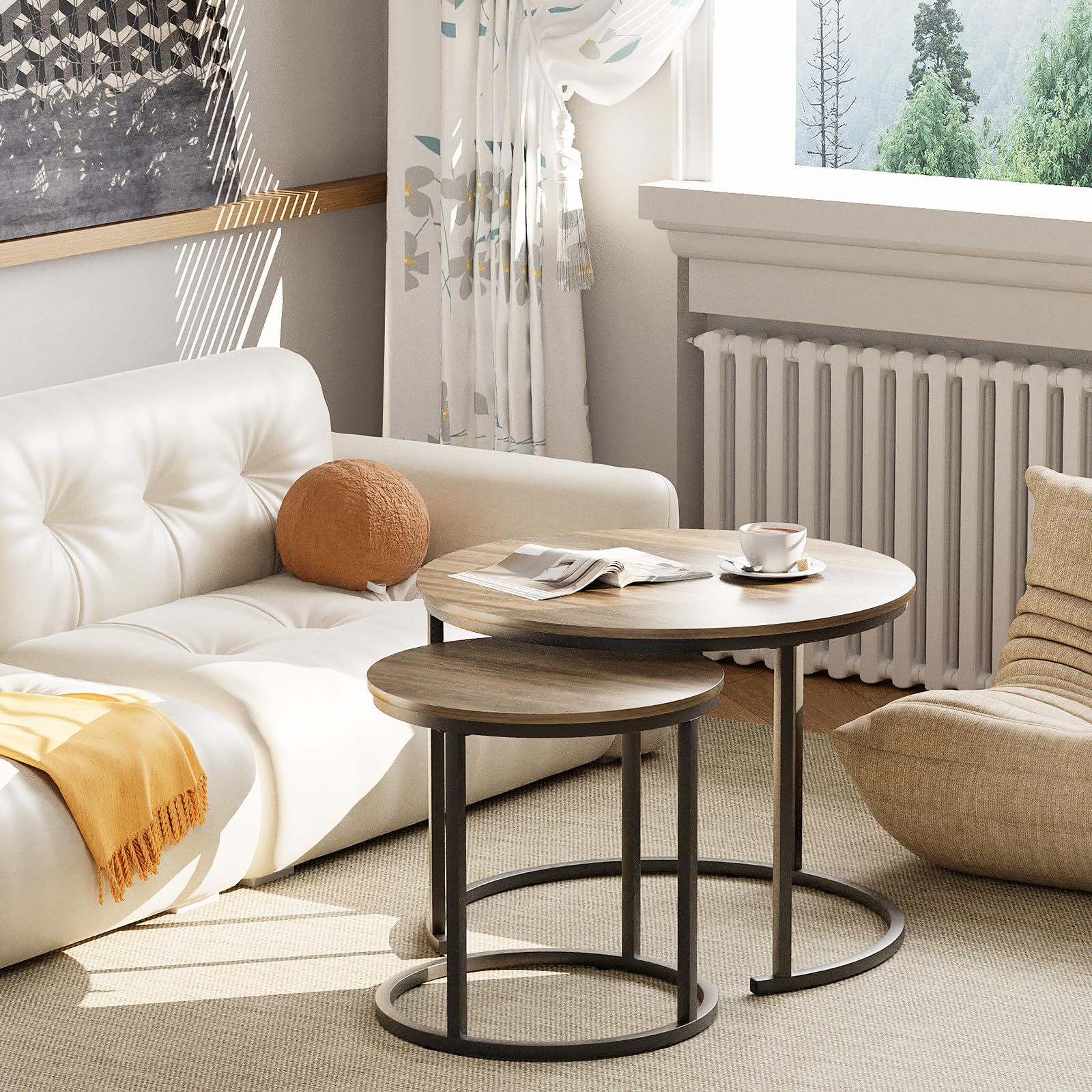 Amazon.com: aboxoo Coffee Table Nesting Side Round Table Set of 2