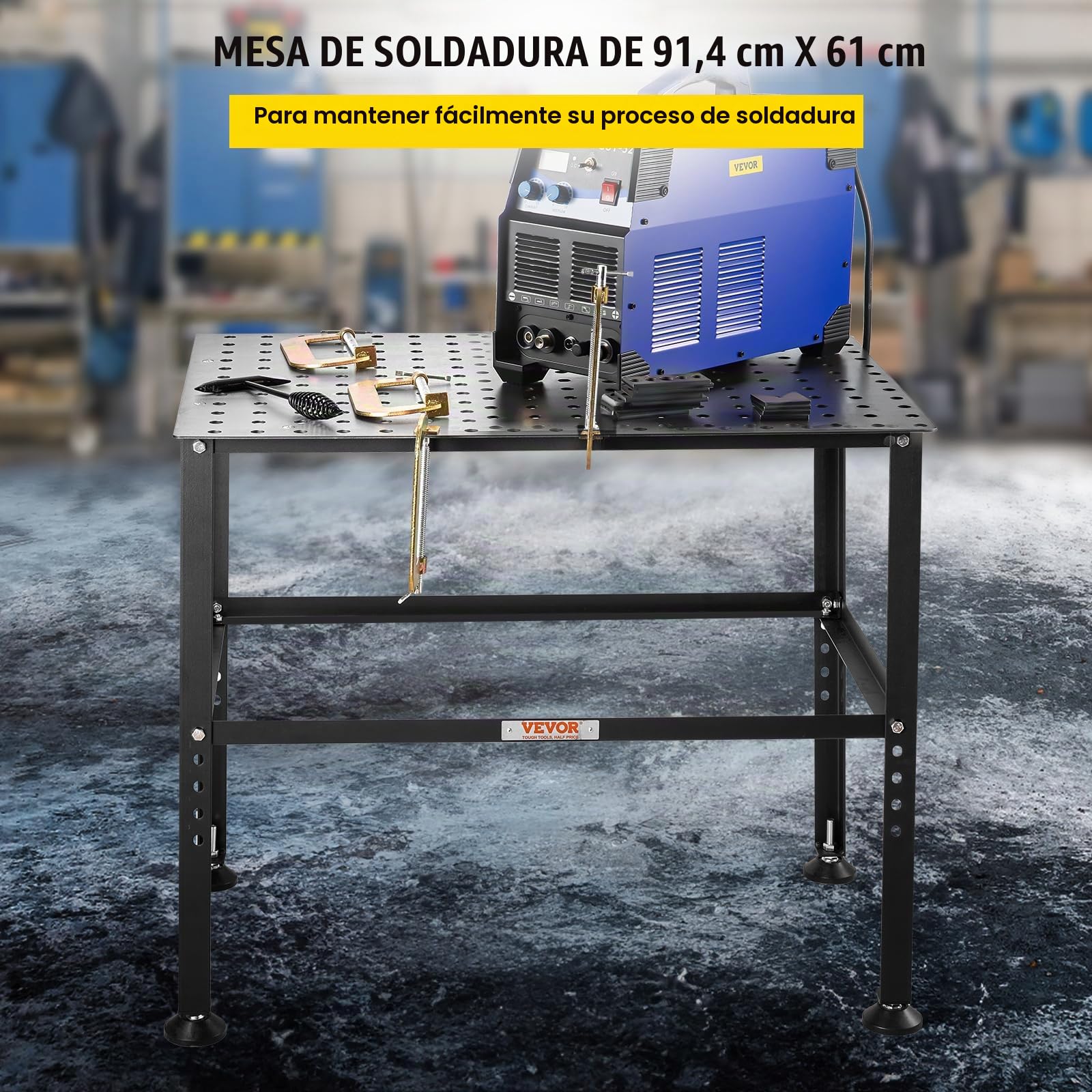 VEVOR Mesa de Soldadura, Capacidad de 362,8 kg, con Orificios de Fijación y Almohadillas Antideslizantes para los Pies para Trabajos de Reparación de Ensamblajes de Soldadura, 914,4 x 609,4 x 784,8 mm
