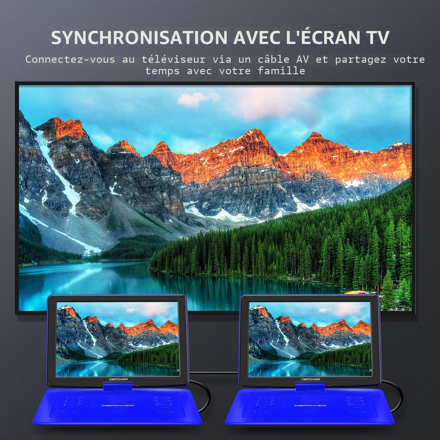 DBPOWER Lecteur DVD portable 18" écran pivotant HD 15,6" batterie rechargeable 6h USB/SD/TV