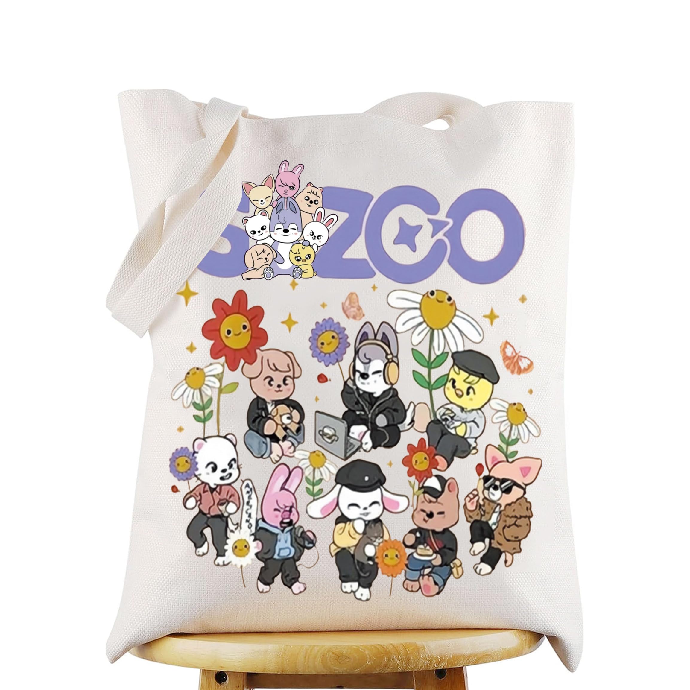 WZMPA K-Pop Member Canvas Tote Bag Korea Group Fans Gift Korean Group Shopping Grocery Bag