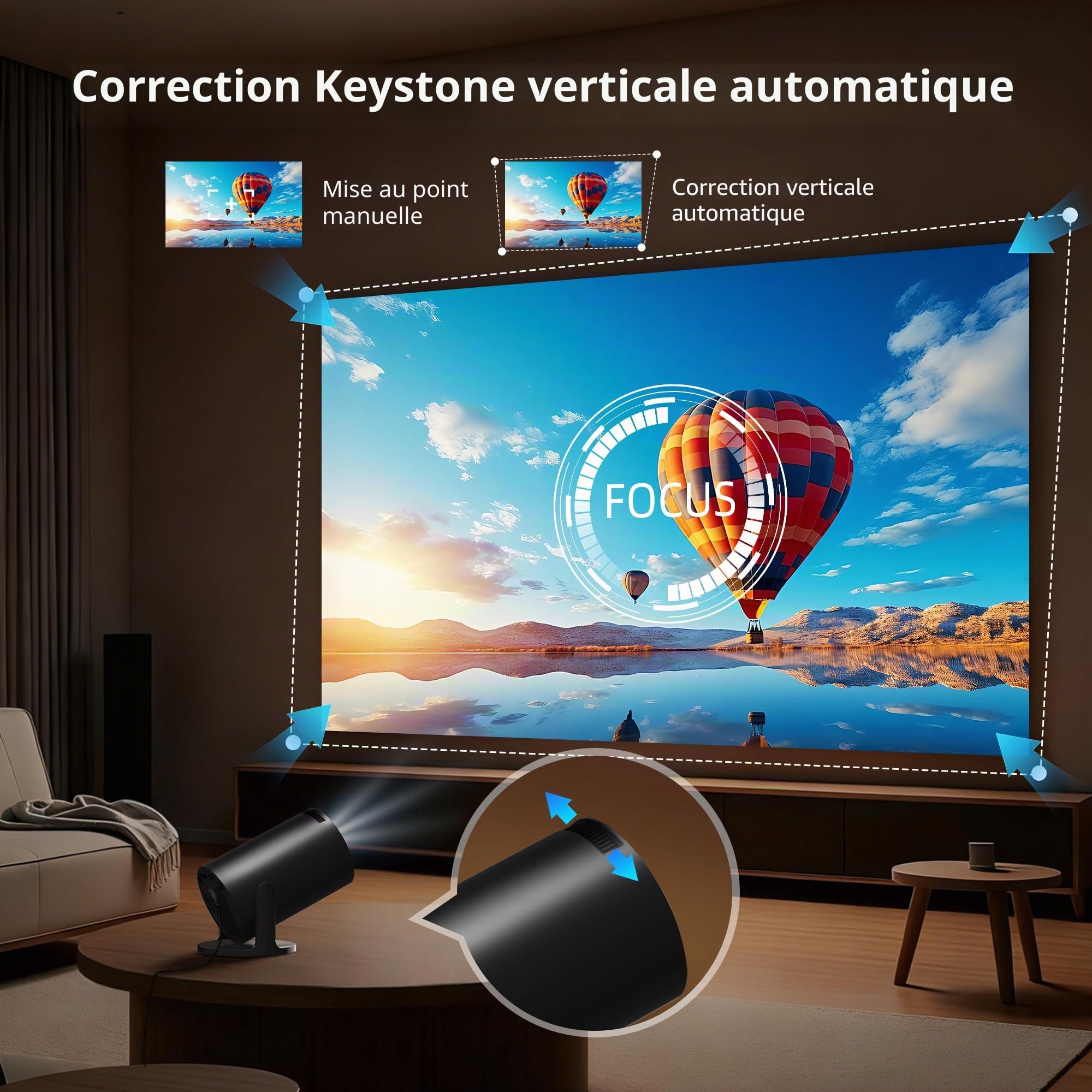Vidéoprojecteur Compatible 4K Android 14 Mini Video Projecteur Contrôle App