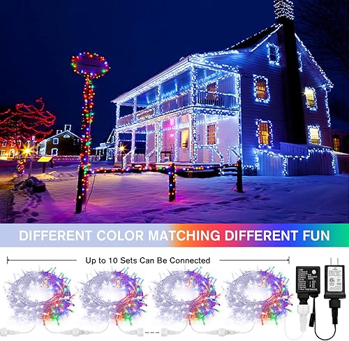 Miniatura 7 de JMEXSUSS 100 luces LED de Navidad blancas frías y multicolor para interiores, 11 modos de cambio de color, tira de luces enchufables con control