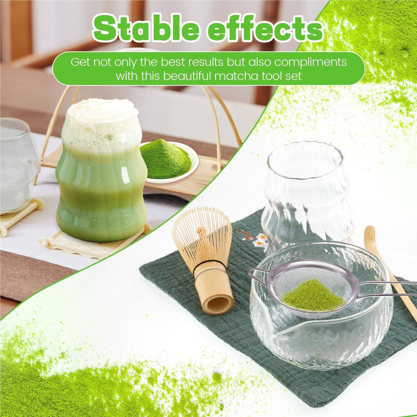 Juego de 7 batidores matcha vidrio transparente, kit for preparar con cuenco, taza y batidor for amantes del té Te matcha kit