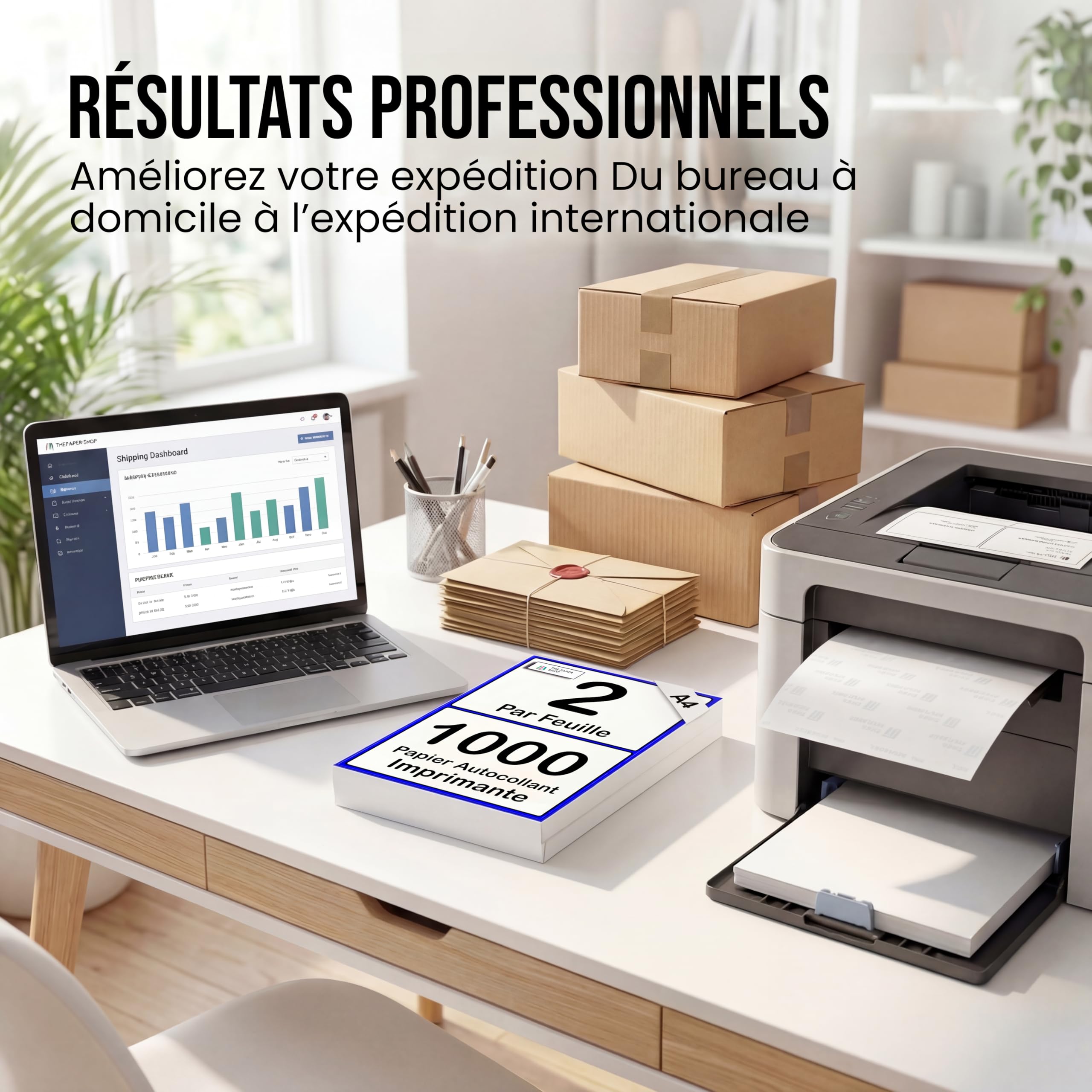 Lot de 1 000 étiquettes autocollantes blanches pour imprimante A4, 2 par feuille | Imprimante adhésive A5, 2 par feuille d'étiquettes d'adresse | Étiquettes d'adresse pour imprimante laser, 2 par