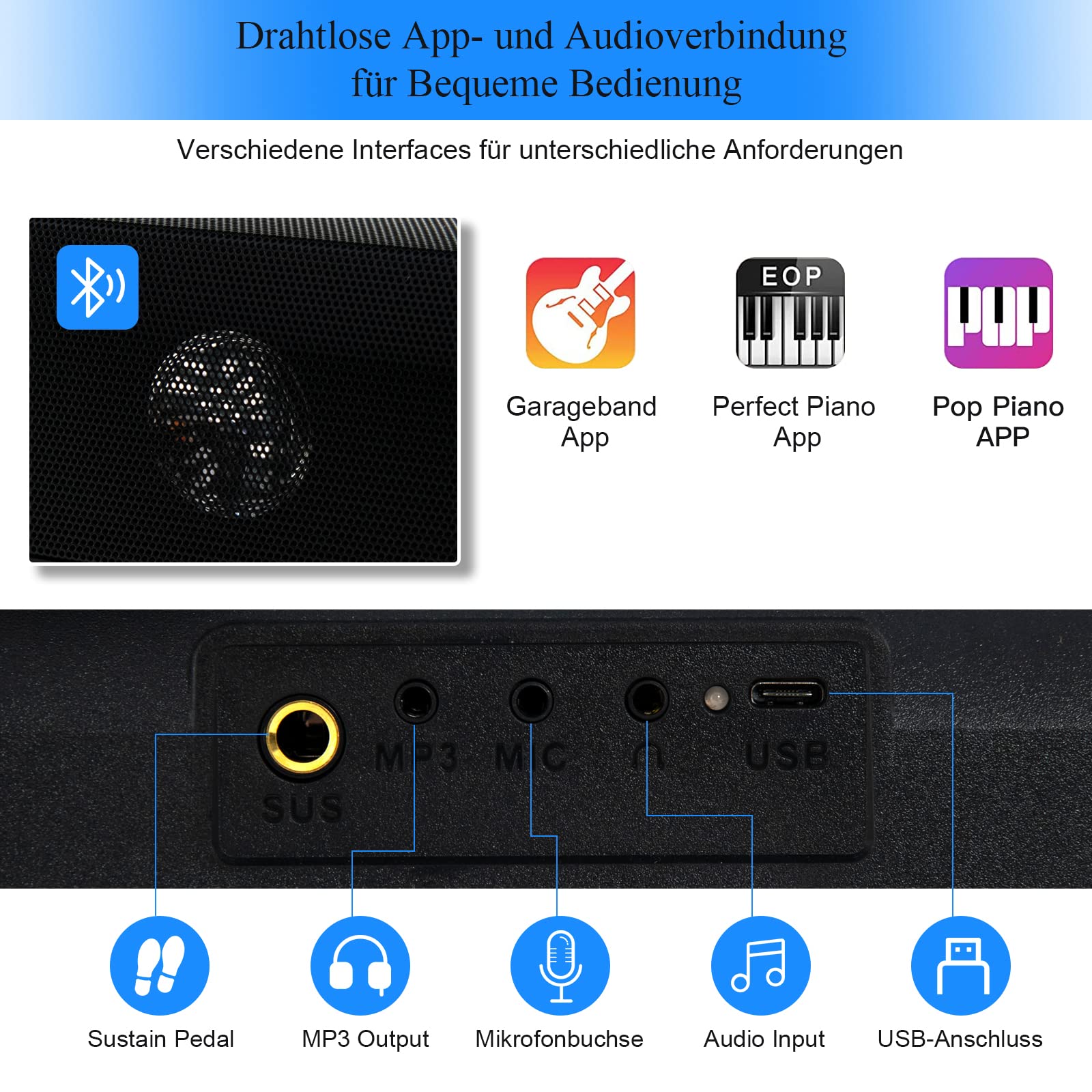 DREAMADE Digital Piano 88 Tasten, Tragbares Keyboard mit Subtain Pedal & 2 Musiknotenhaltern, E Piano für Kinder und Erwachsene