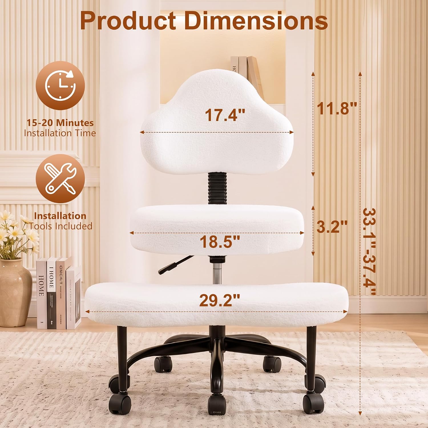 Criss Cross Legged Office Chair, ADHD Chair with Wider Footrest and Wheels