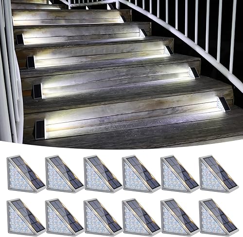 VOLISUN Paquete de 12 luces solares para escaleras, luces solares impermeables IP67, luz de paso al aire libre con 13 LED, decoración de iluminación