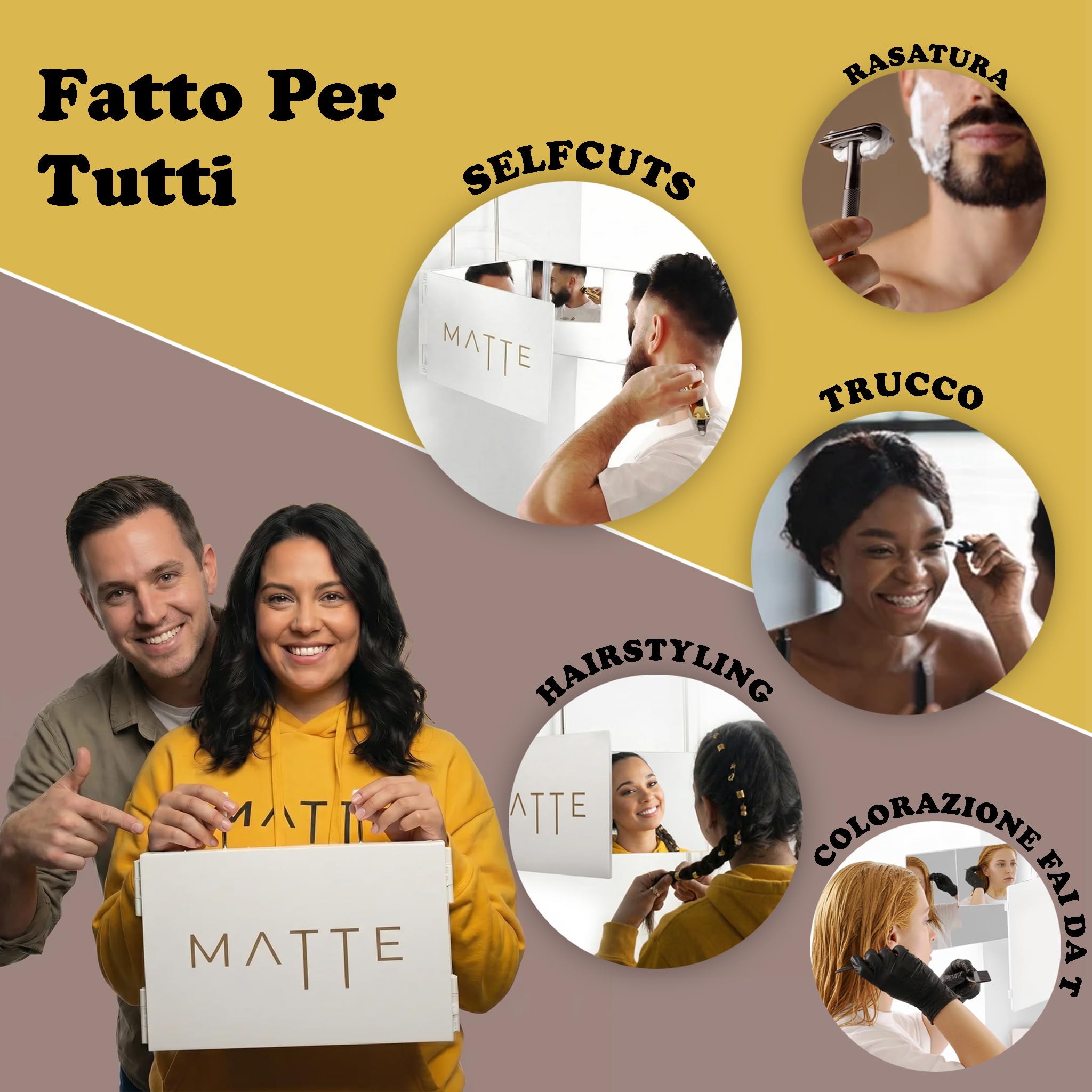 Specchio a 360 Gradi per Parrucchiere e Taglio per Donne - Altezza Regolabile con Gancio - Specchio Pieghevole a 3 Lati - Specchio da Donna per Parrucchiere - Specchio di Bellezza a