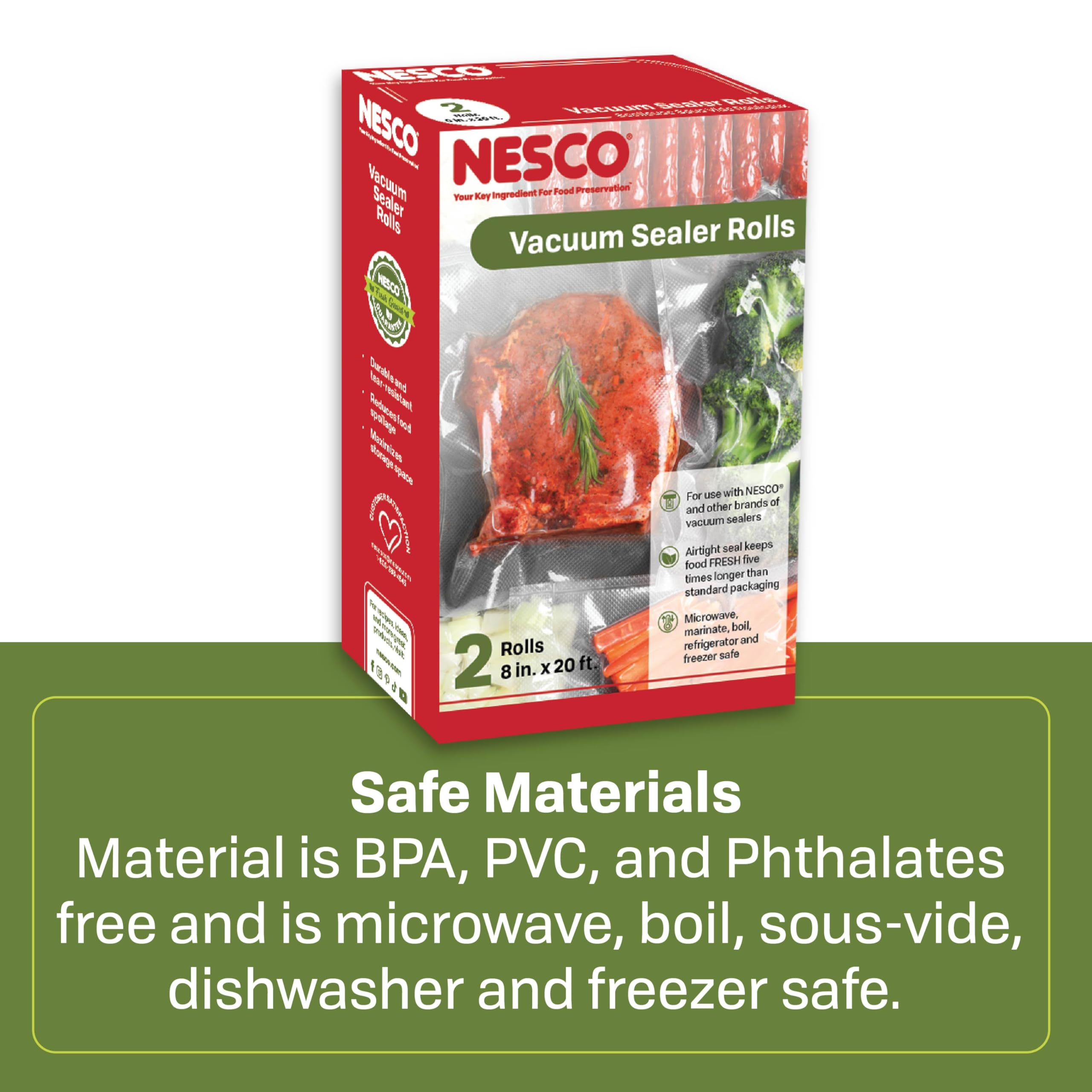 NESCO Worki do zgrzewania próżniowego 20 x 50 cm, nadają się do przygotowywania posiłków, bez BPA, nadają się do mycia w zmywarce, odporne na rozdarcie, nadają się do kuchenki mikrofalowej, gotowania