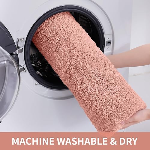 Miniatura 6 de Buganda Alfombras de baño de microfibra (30 x 20 pulgadas, rosa polvoriento) peludas, suaves y absorbentes, antideslizantes, de felpa gruesa,