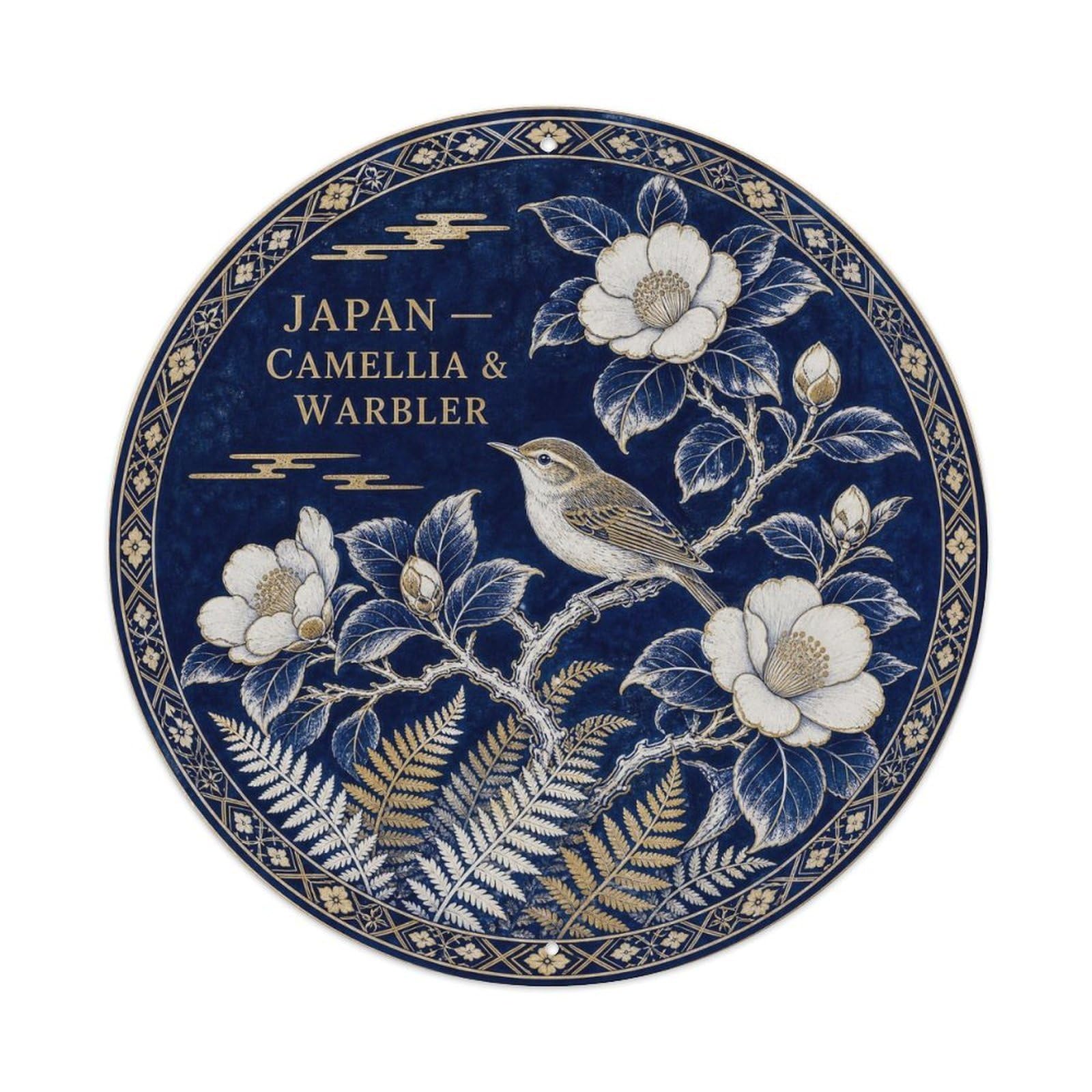 Olyhtr 8X8inch Classic Style Arita Japan Camellia Warbler Ceramic Folk Pattern Metal Tin Sign