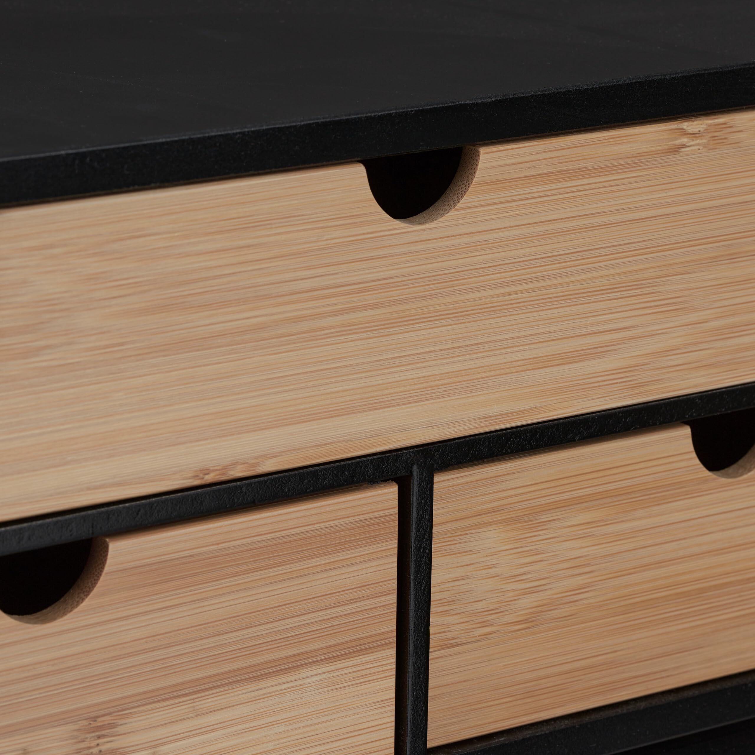 Relaxdays Organisateur Bureau, 3 tiroirs, Bambou & MDF, Rangement pour Fournitures, HxLxP : 13,5x33x21 cm, Nature - Noir