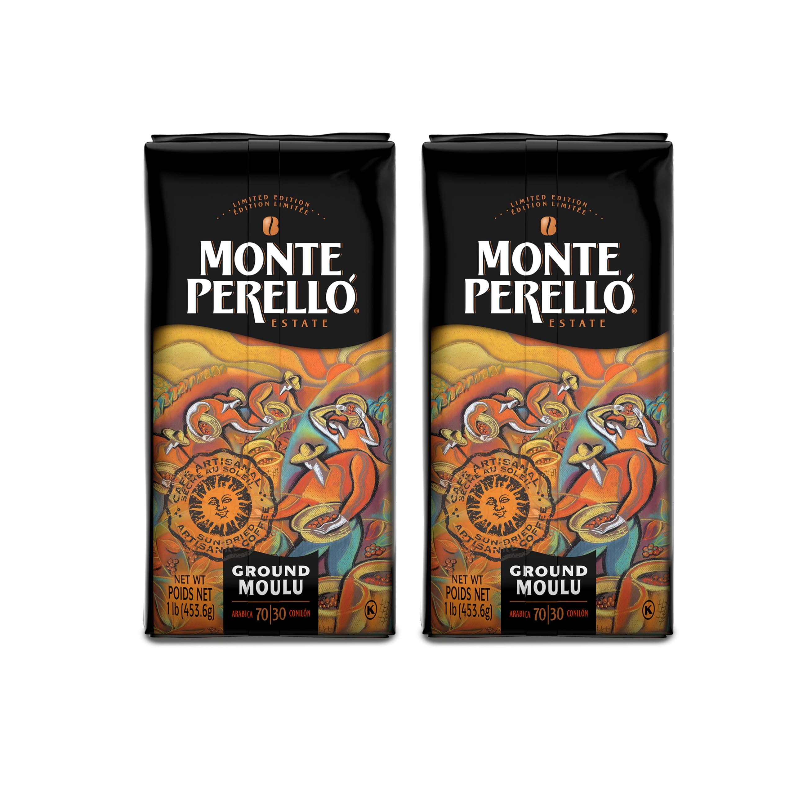 Monte Perelló, 16 oz Bag, Ground Coffee, Medium Roast - Product from the Dominican Republic (Pack of 2)