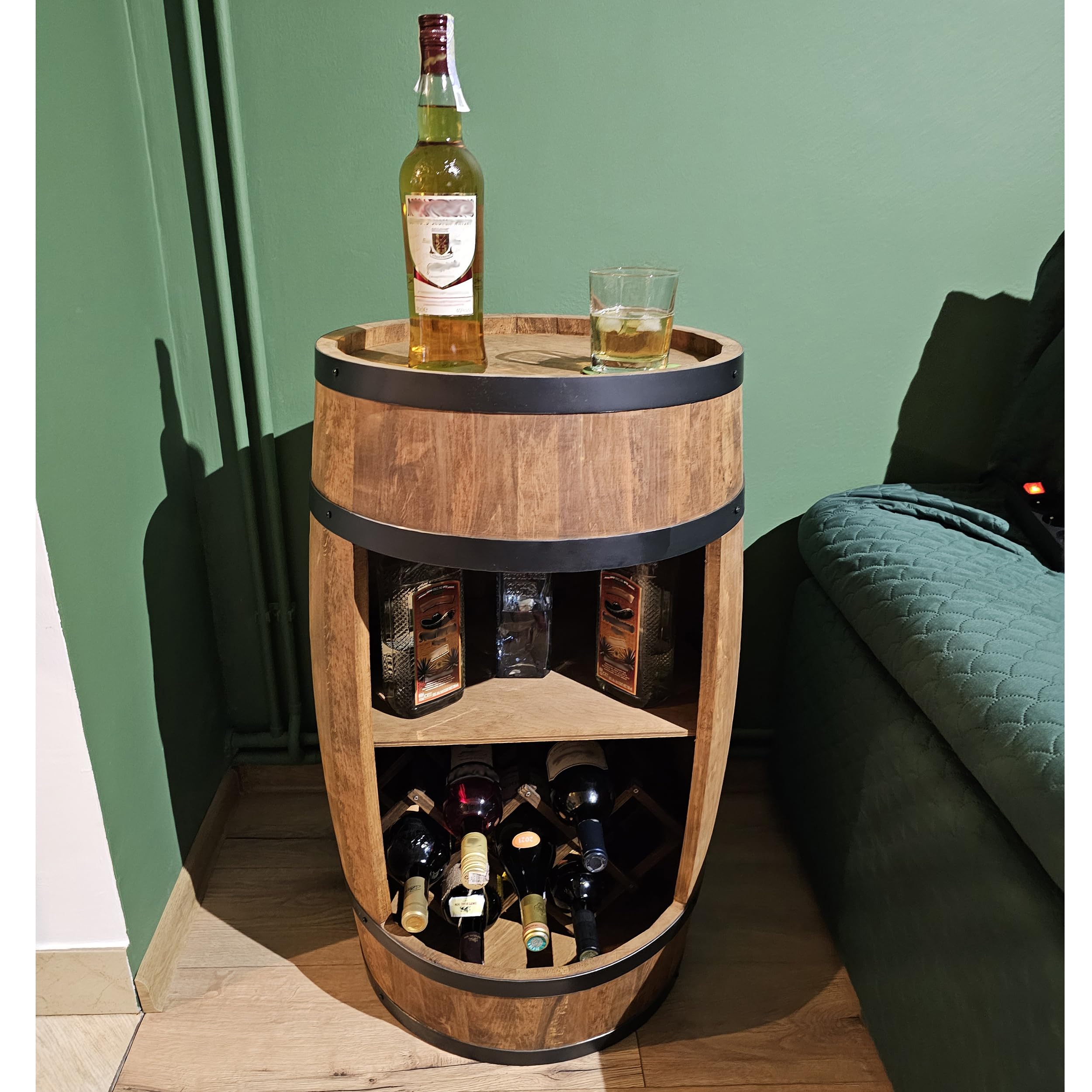 CREATIVE COOPER Fass bar LED RGB mit Weinhalter - Weinregal - Holzfass Hausbar 80x50cm - Rustikaler deko Barschrank Weinständer – Weinschrank (Wenge)