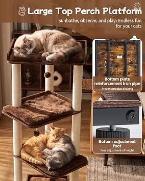 172 cm Large Cat Tree for Cats, Wooden Cat Tower with Scratching Posts