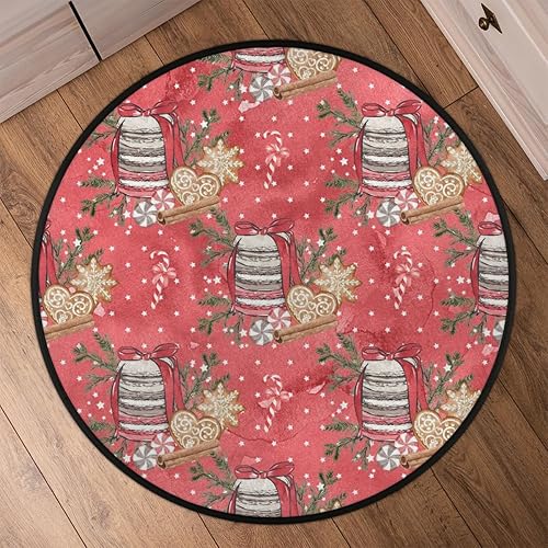 Miniatura 6 de Christmas Sweet Candy Biscuit 10 Round Area Rug 3ft Machine Washable Circular Rugs for Dining Room Table Bedroom Playroom Throw Rugs for Dog Living