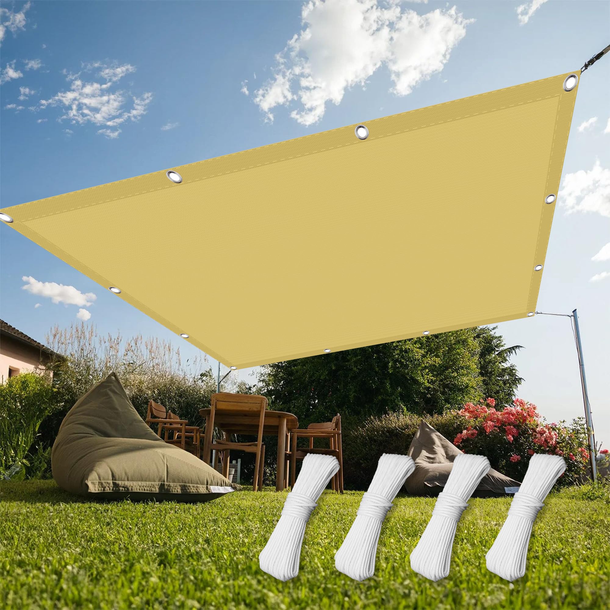Bâche pour pergola anti UV 90x600 cm filet occultant jaune sable contre le vent