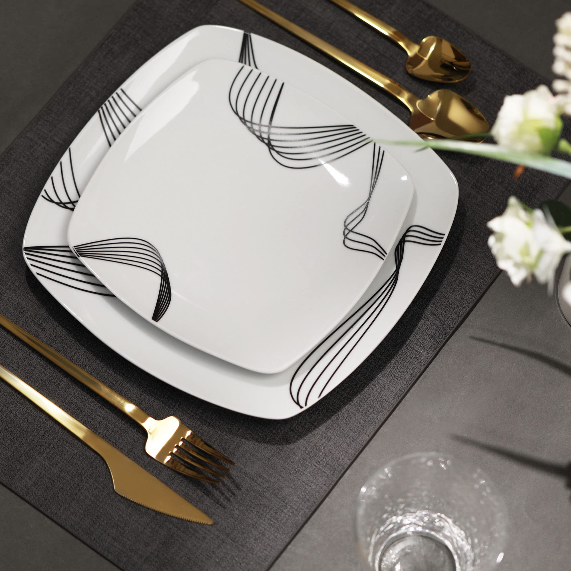 Amazon.co.jp: 正方形 磁器食器セット 6人用 18点 セラミックプレート