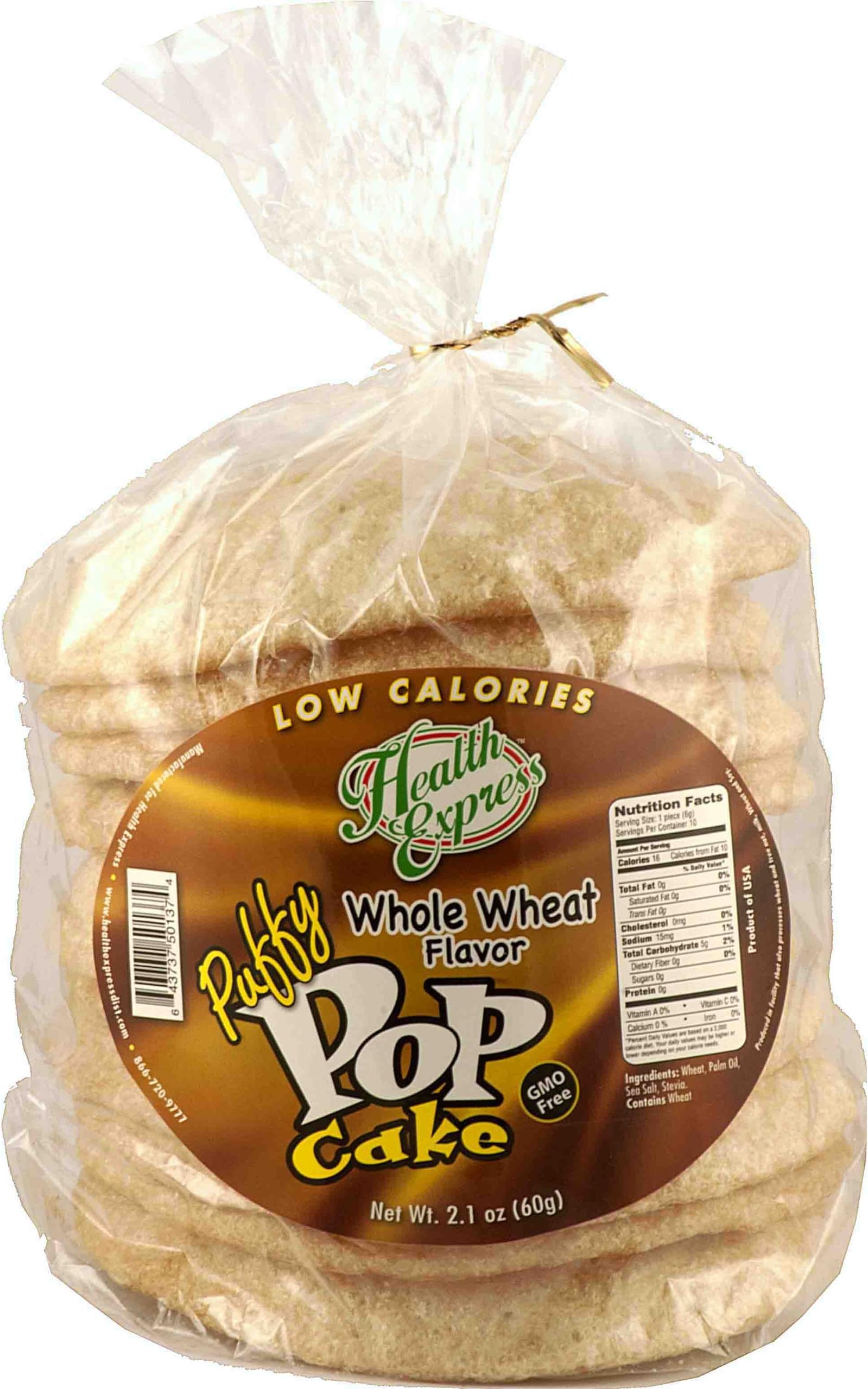 Health Express Puffy Pop Cakes- Wheat- Low Carb Low Calorie Healthy Snack, 1 Pack