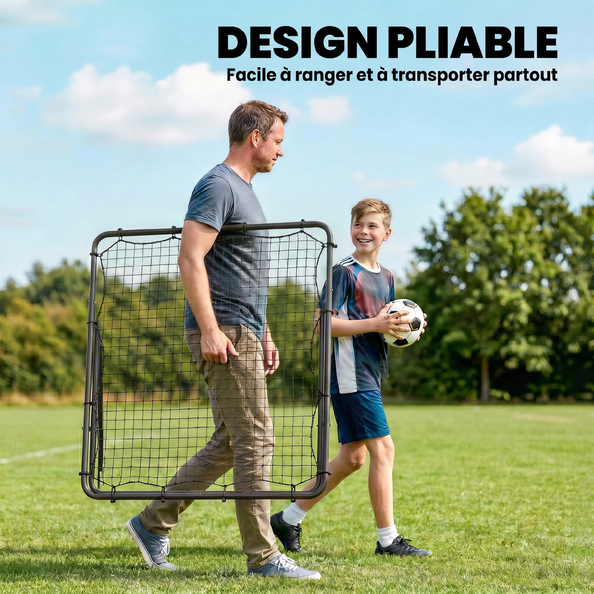 SPORTNOW Filet de Rebond Réglable à 5 Angles en Acier, Multisport Pliable 120x73x112cm Noir
