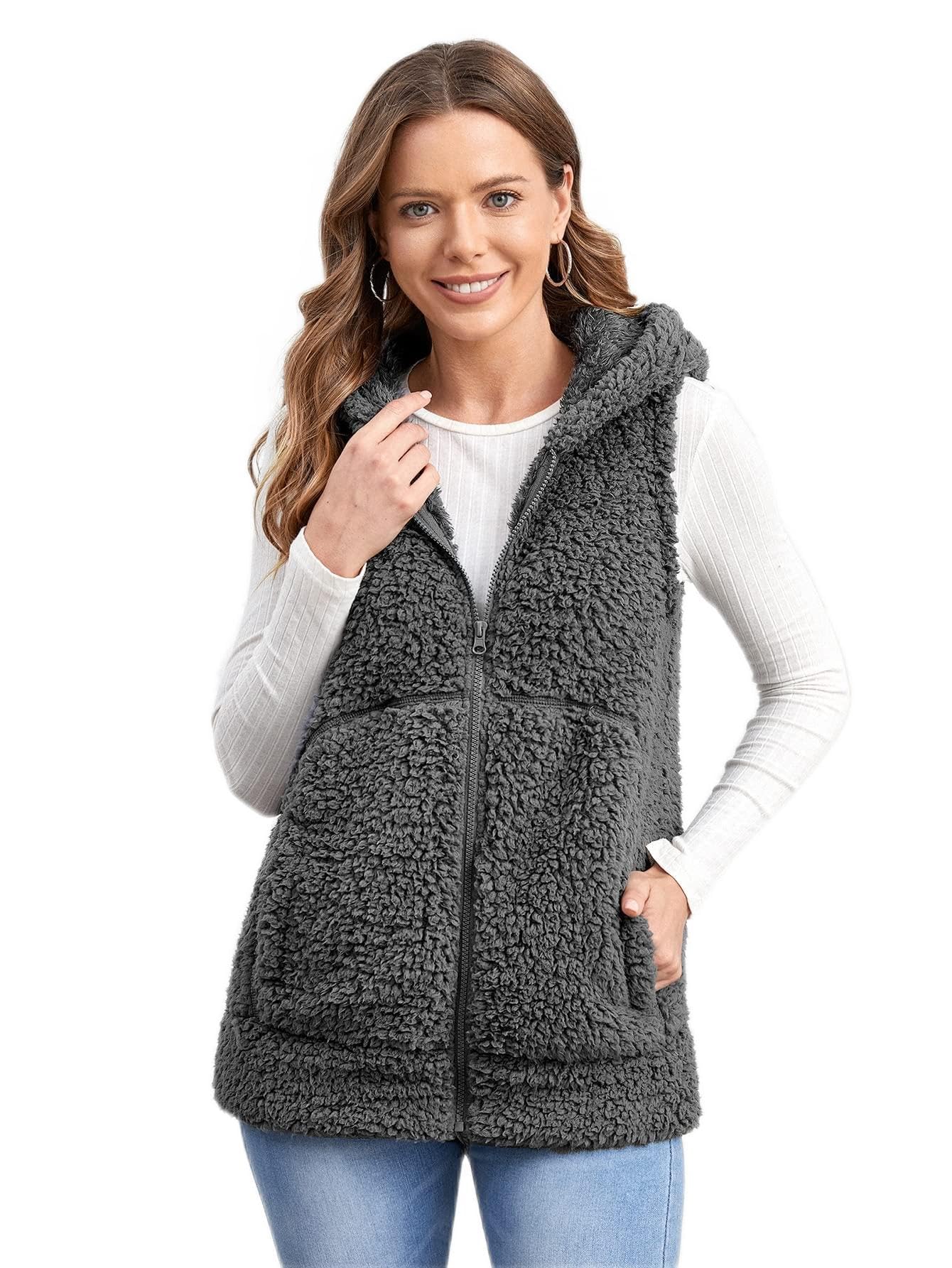 BONGDA women's jacket Zipper Hooded Vest Teddy Jacket jacket for women