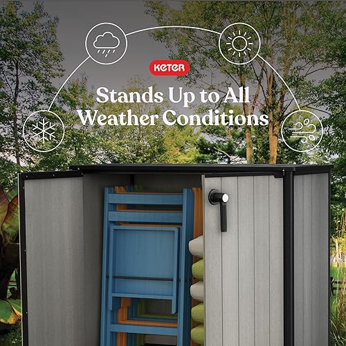Vista 3 de Keter Patio Store - Cobertizo de almacenamiento para exteriores de resina, mide 4.6 x 2.5 pies, con paredes pintables y perforables