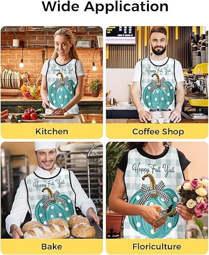 Miniatura 6 de Halloween Cobbler Aprons with 2 Pockets for Women Men, Orange Black Moon Bat Skull Pumpkin Haunted-House