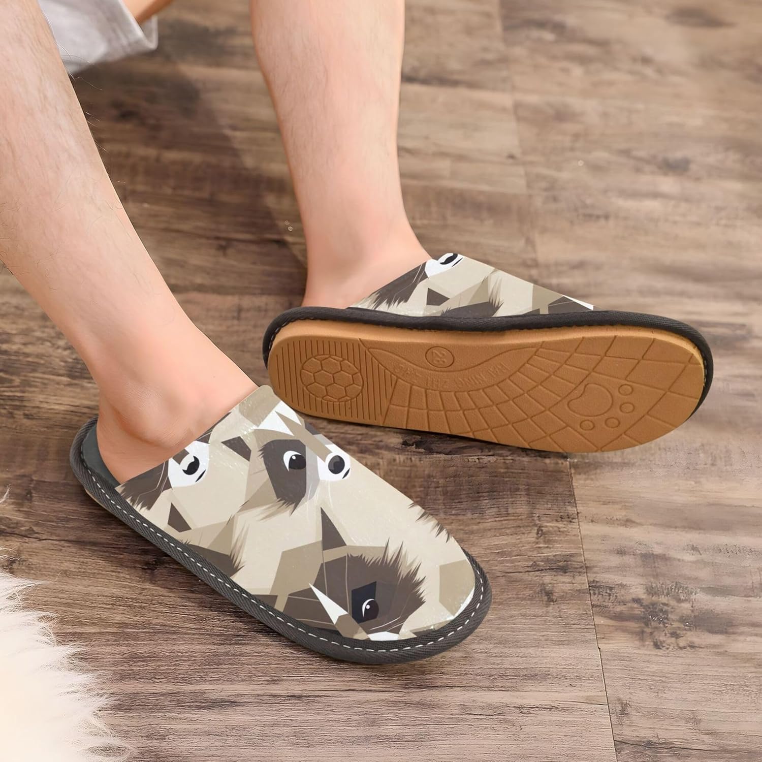 Raccoon House Slippers – Cozy Fuzzy Slippers for Guests, Washable & Disposable, Perfect for Shoeless Home, Spa & Hotel Use A112189