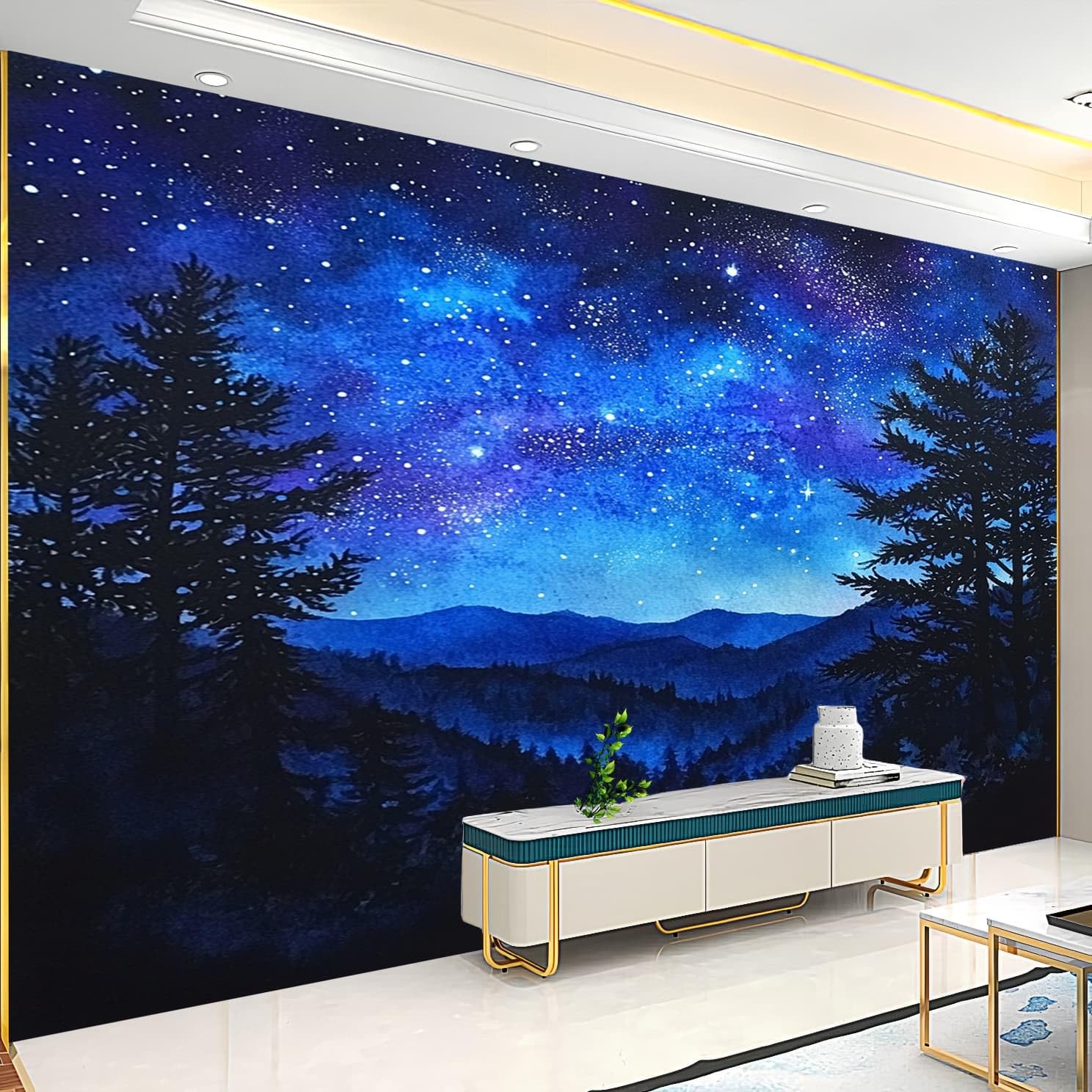 Moda Fototapeta 350 x 256 cm Kosmiczne Niebo Romantyczne 3D Zdejmowana Niebieska Panoramiczna Tapeta Biuro Sypialnia Salon, Hd Zdjęcie