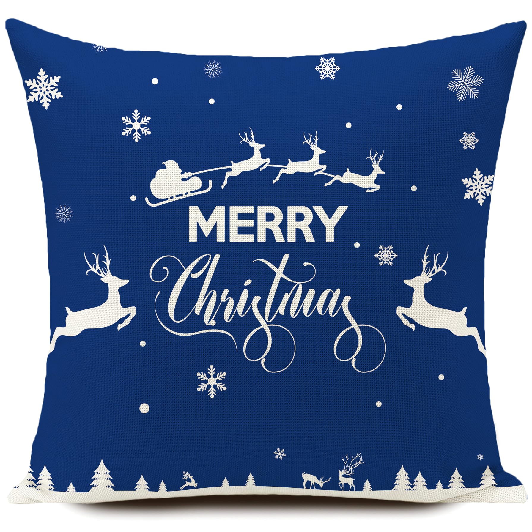 HUASHUZI Blue White Christmas Cushion Covers Xmas Decorations Throw Pillow Cover Set of 4 Decor for Party Family Home Sofa Bed Livingroom 18x18 Inch (45x45cm) - Image 2