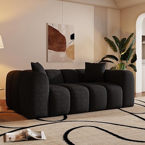 Miniatura 6 de Sofá moderno de tela de felpilla de 70 pulgadas, sofá de una pieza de espuma viscoelástica de 3 plazas con brazos redondeados, tapicería suave y